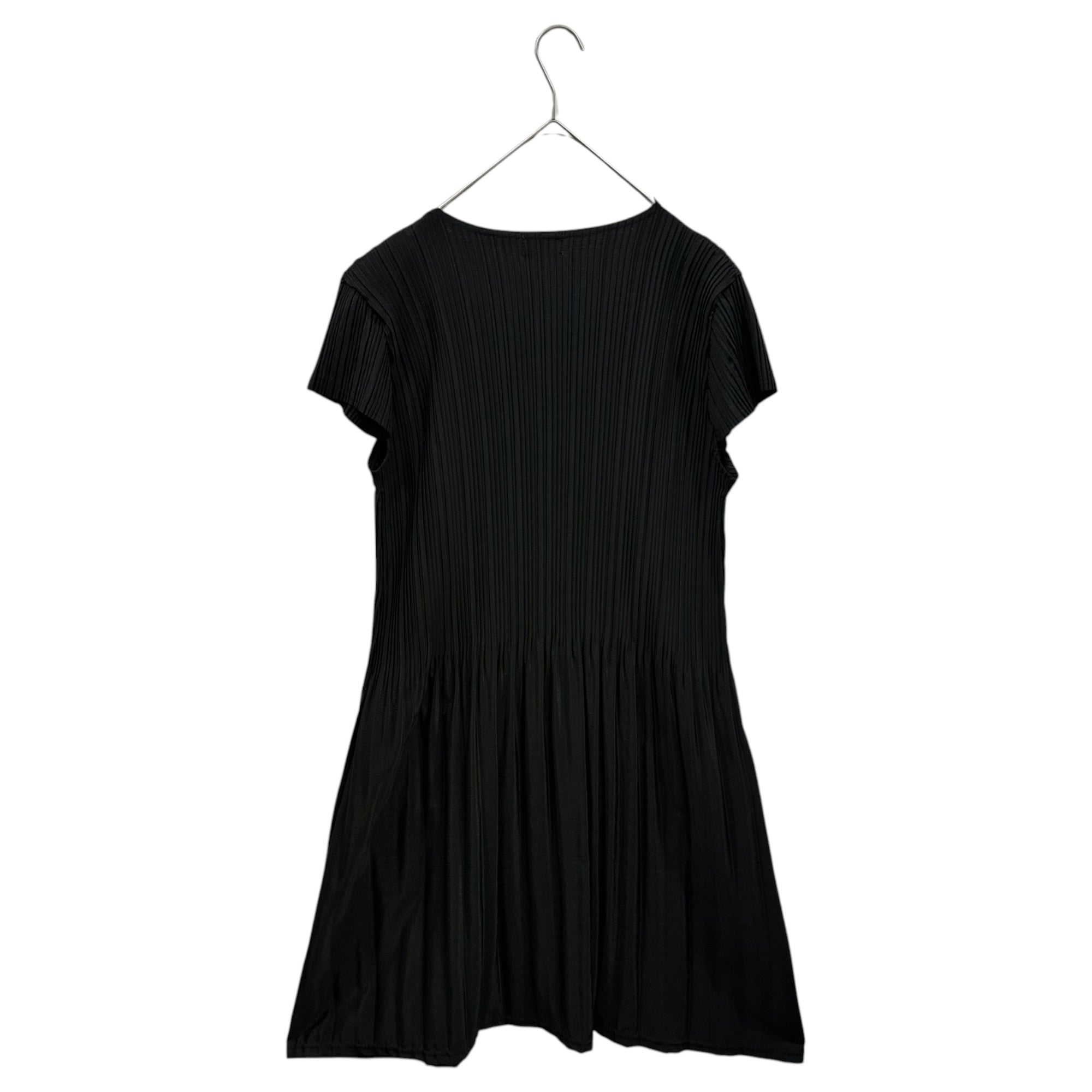 ISSEY MIYAKE(イッセイミヤケ) 2005SS Floral Corsage French Sleeves Pleated dress フラワー コサージュ フレンチスリーブ プリーツ ワンピース IF52JF047 01 ブラック 00's