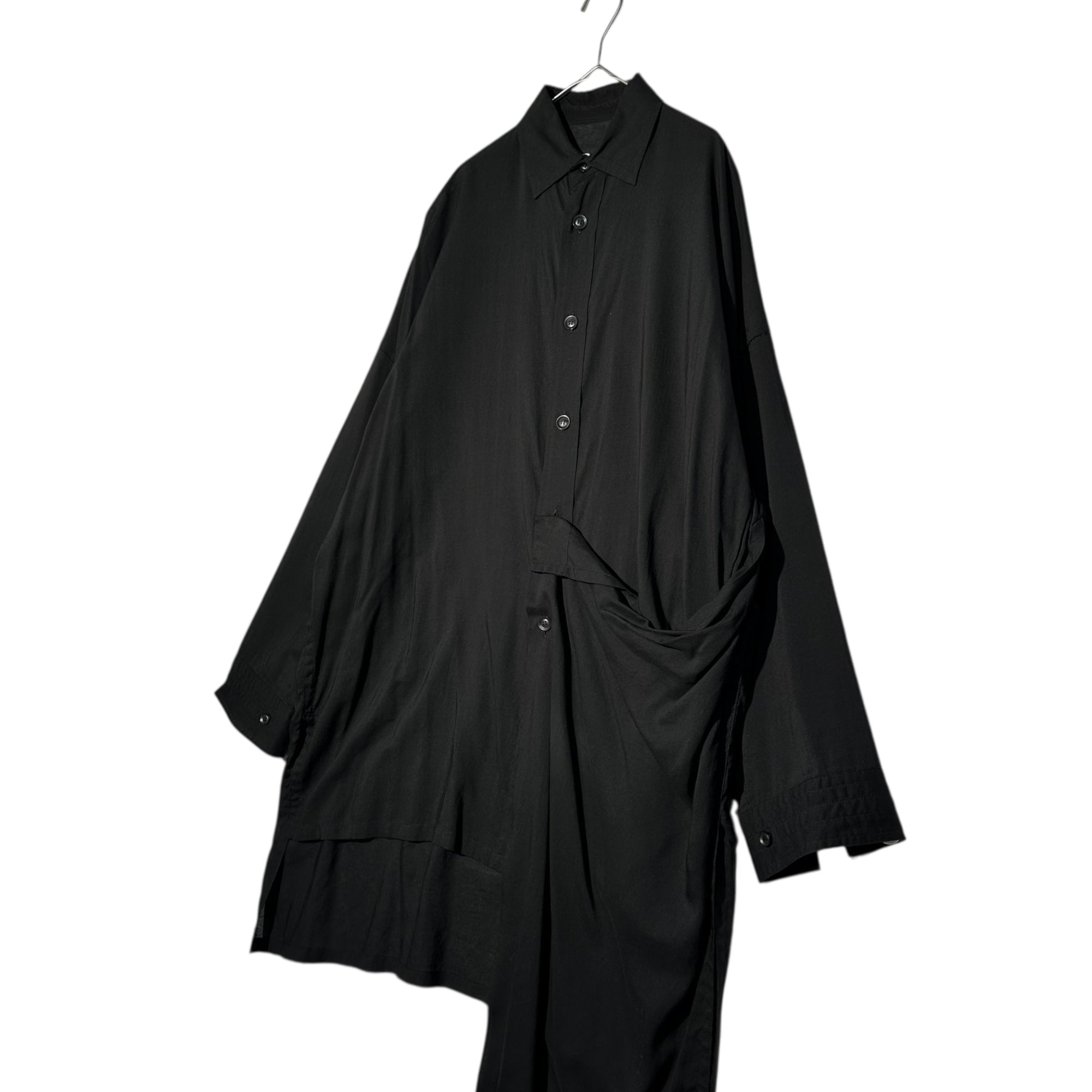 B YOHJI YAMAMOTO(ビー ヨウジヤマモト) B/FLUTTERING SHIRT 左薙ぎ 長袖 ロング シャツ NN-B57-201 1(S程度) ブラック
