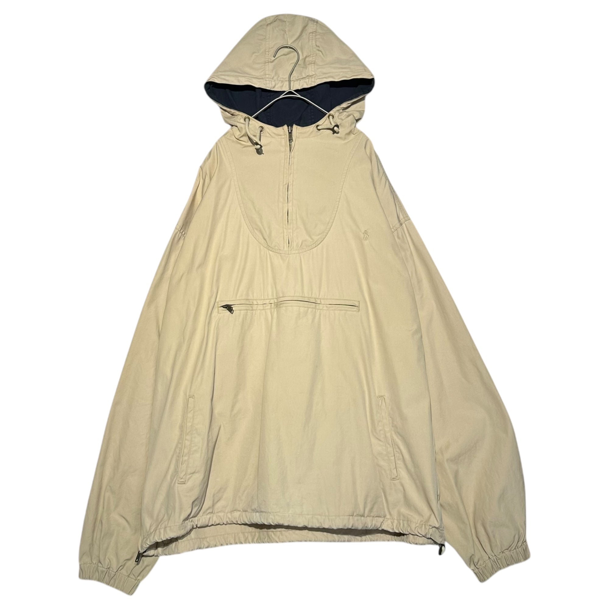 POLO RALPH LAUREN(ポロラルフローレン) 90's  Logo cotton anorak hoodie ロゴ コットン アノラック パーカー L ベージュ 90年代 ヴィンテージ サイドジップ