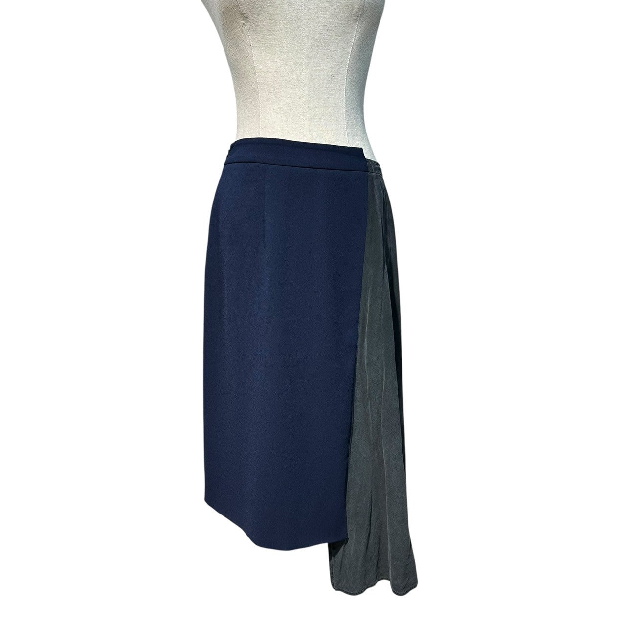 MAISON MARGIELA(メゾンマルジェラ) 15AW Asymmetrical Silk Knee-Length Skirt アシンメトリー シルク ひざ丈 スカート S31MA0293 42 ネイビー×グレー