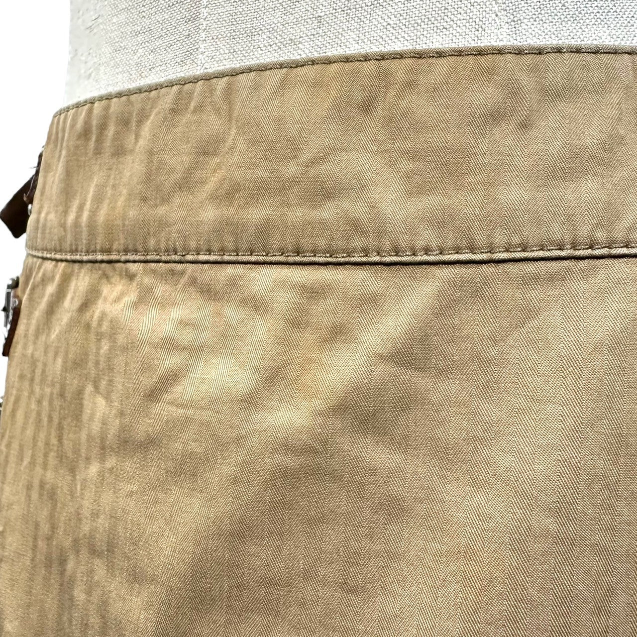 BURBERRY BLUE LABEL(バーバリーブルーレーベル) 00's Side Leather Adjuster Pleated Mini Skirt サイド レザー アジャスター プリーツ ミニ スカート FL570-459-65 36(S程度) カーキ