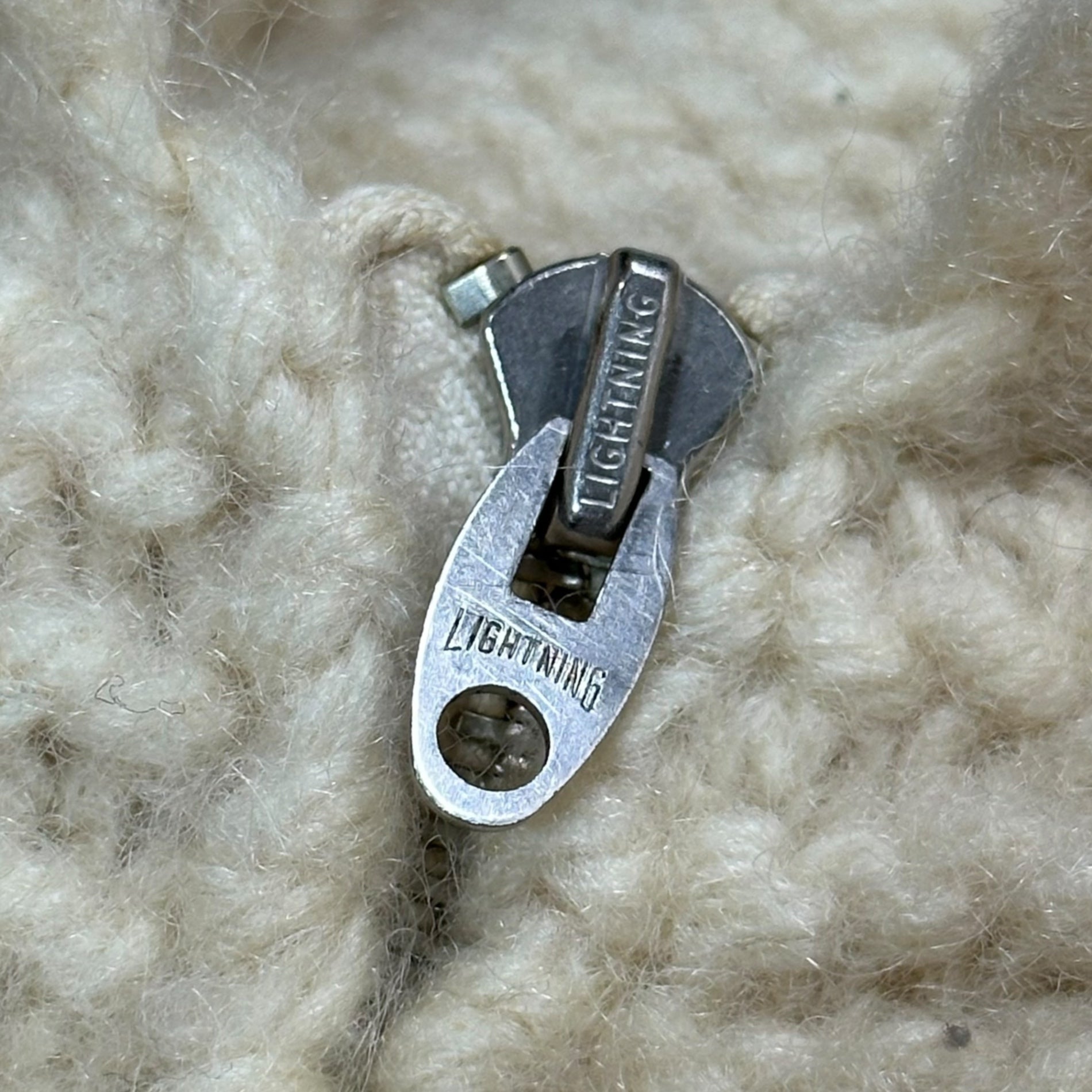 VINTAGE(ヴィンテージ) 60's~ LIGHTNING ZIP Vintage cowtin knit cardigan ライトニング ジップ ヴィンテージ カウチン ウール ニット カーディガン 表記無(L程度) アイボリー 推定60年代 鹿 ツリー ローゲージ