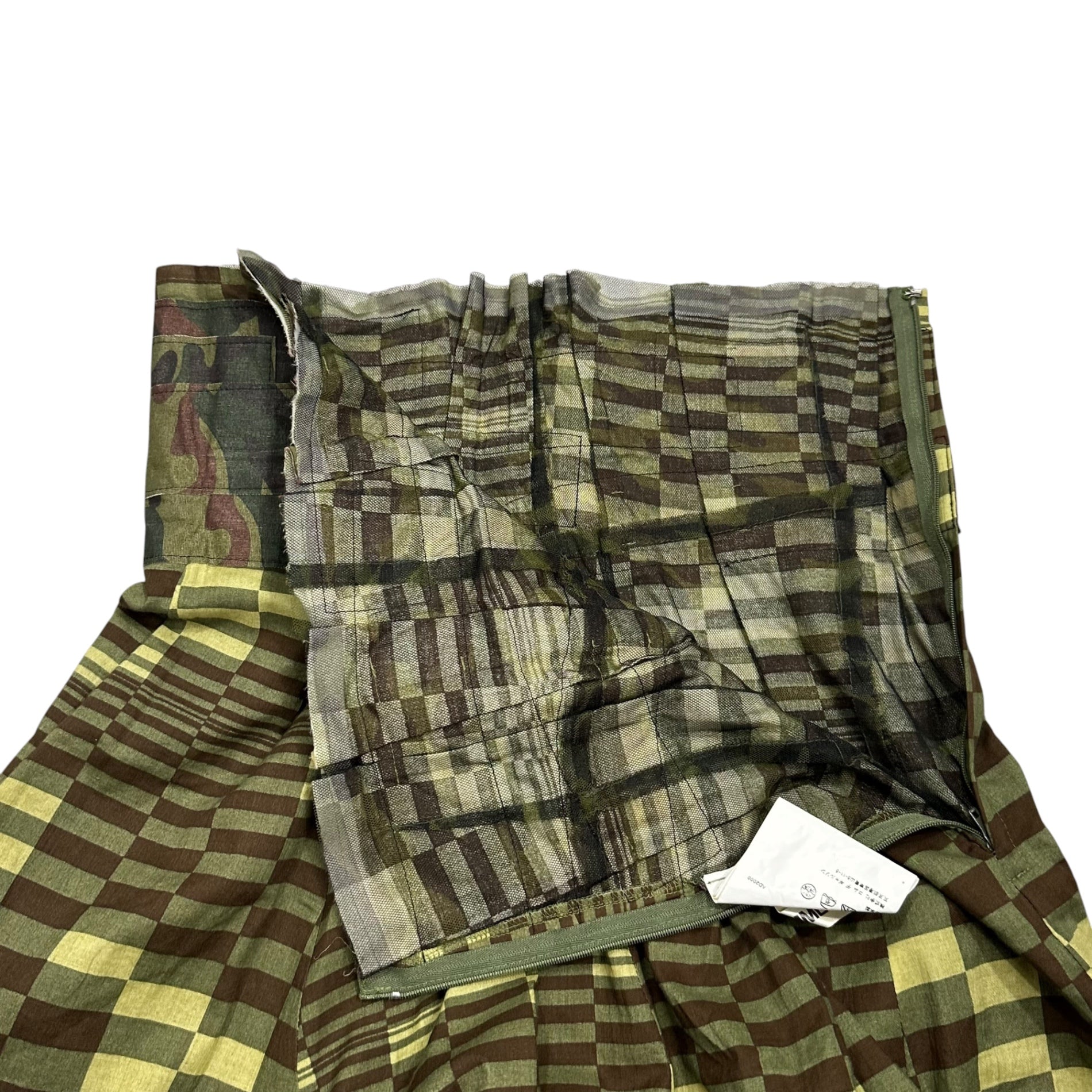 COMME des GARCONS(コムデギャルソン) 2000AW Camouflage Check Patterned Cotton Skirt with Contrast Panels カモフラ チェック 切替 コットン スカート GS-10017S S カーキ AD2000 00s アーカイブ