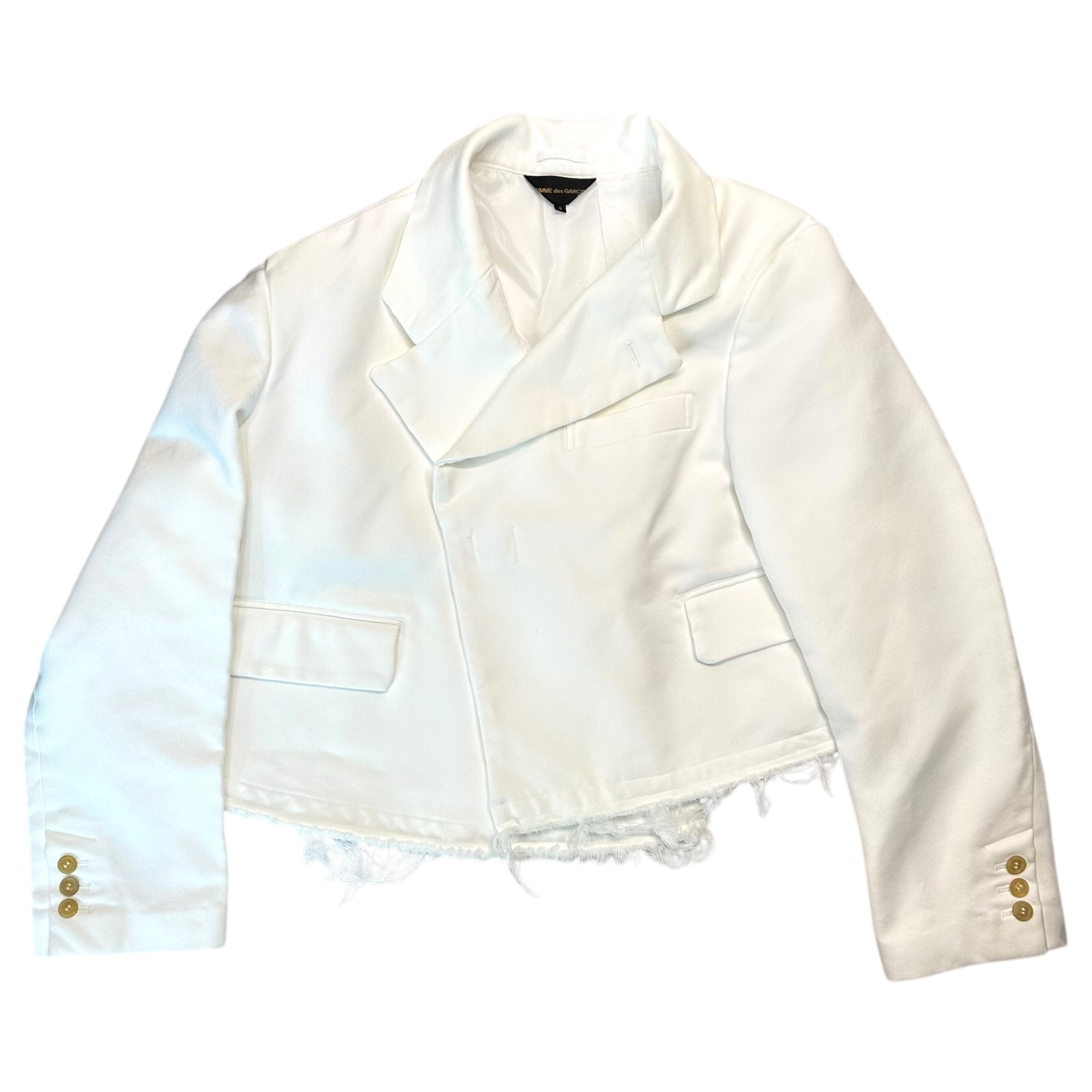 COMME des GARCONS(コムデギャルソン) 23SS Polyester Product Processing Deformation Cut-off Over Jacket ポリエステル 製品加工 変形 カットオフ オーバー ジャケット GK-J029 S ホワイト AD2022 テーラード