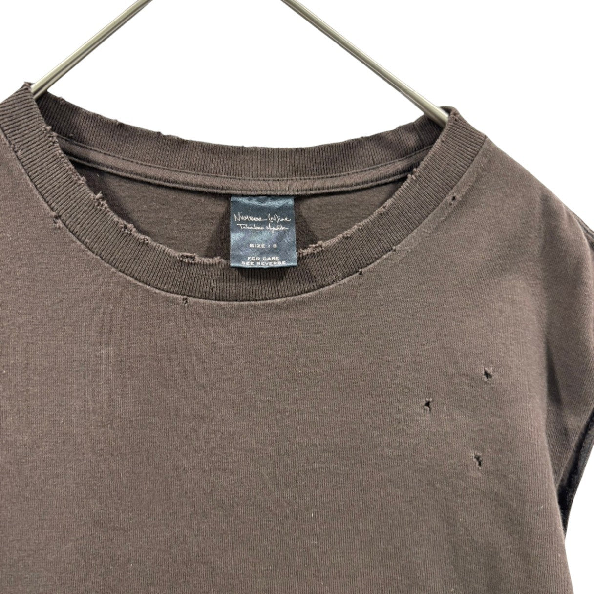 NUMBER (N)INE(ナンバーナイン) Night Crawler Distressed Asymmetrical Sleeveless T-Shirt ダメージ加工 アシンメトリー ノースリーブ Tシャツ 3(M) ブラウン 通称：エミリー期