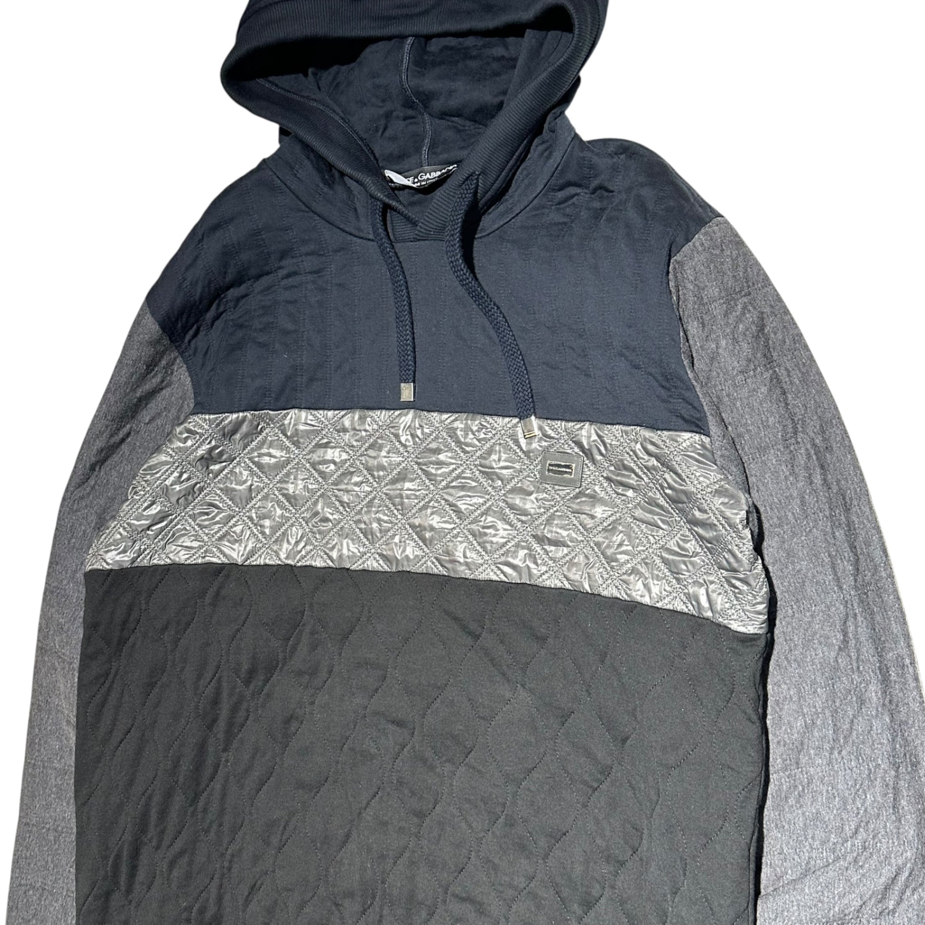 DOLCE&GABBANA(ドルチェ&ガッバーナドルガバ) Mixed-material quilted pullover hoodie 異素材 キルティング 切替 プルオーバー パーカー G9CS5T / G7ZNQ 52(XL程度) ブラックグレー