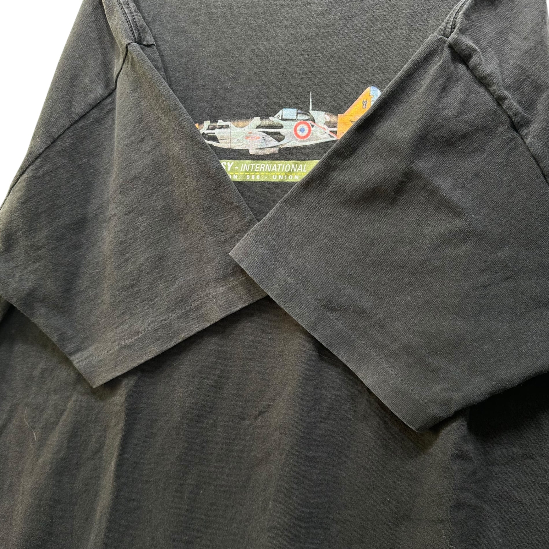 STUSSY(ステューシー) 90's INTERNATIONAL STUSSY-INTERNATIONAL SQUADRON 980 90年代 戦闘機 Tｼｬﾂ XL フェードブラック MADE IN USA