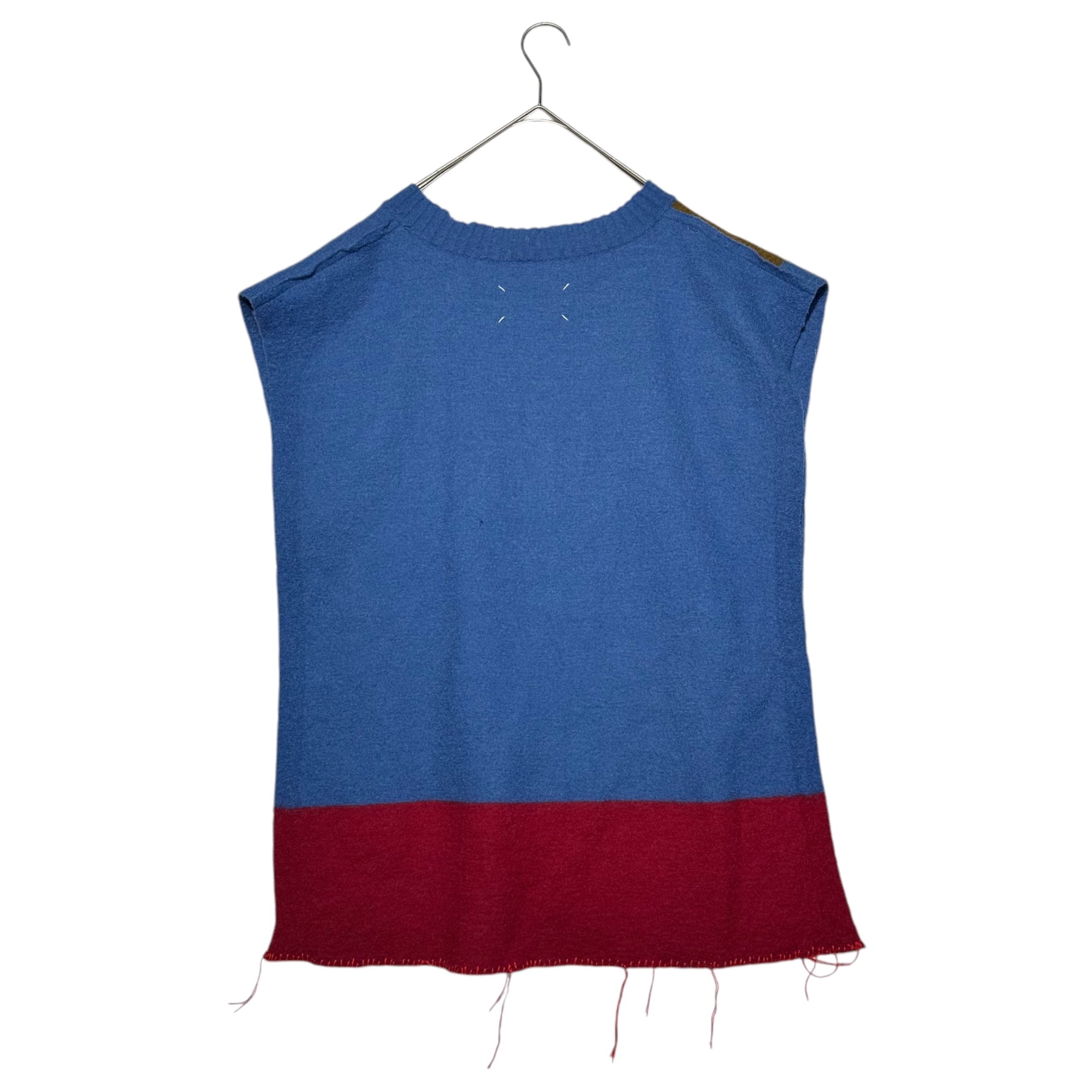 MAISON MARGIELA(メゾンマルジェラ) 21SS Multicolor V-neck knit vest マルチカラー Vネック ニット ベスト ホツレ加工 S50TH0043 S17696 M ブルー×カーキ×レッド ダメージ加工