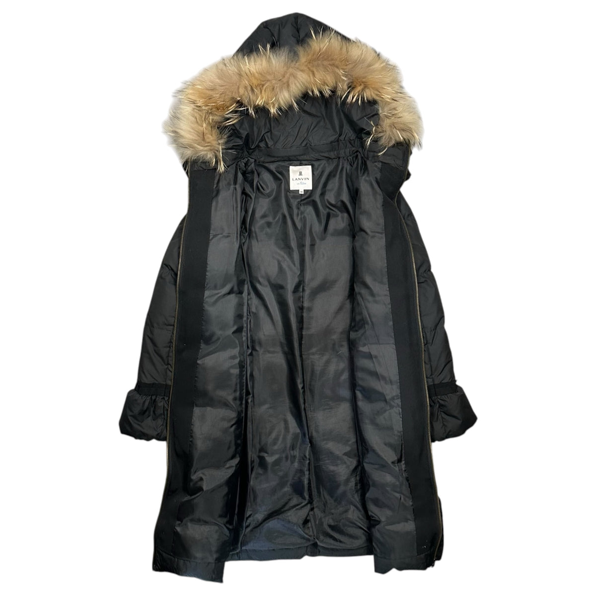 LANVIN en Bleu(ランバンオンブルー) Raccoon Fur-Trimmed Hooded Down Coat ラグーンファー フーデッド ダウン コート 3706102 36 ブラック ジャケット