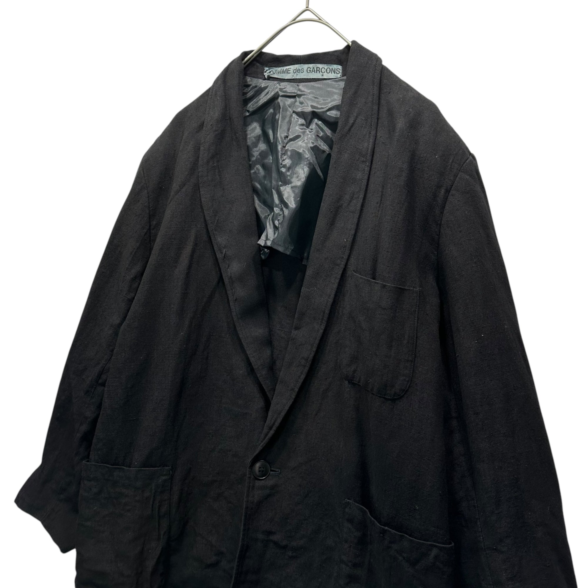 COMME des GARCONS(コムデギャルソン) 70's~80's Power Shoulder Linen 1B Tailored Jacket パワーショルダー リネン 1B テーラード ジャケット 表記無(M程度) ブラック 70年代～80年代 ヴィンテージ アーカイブ
