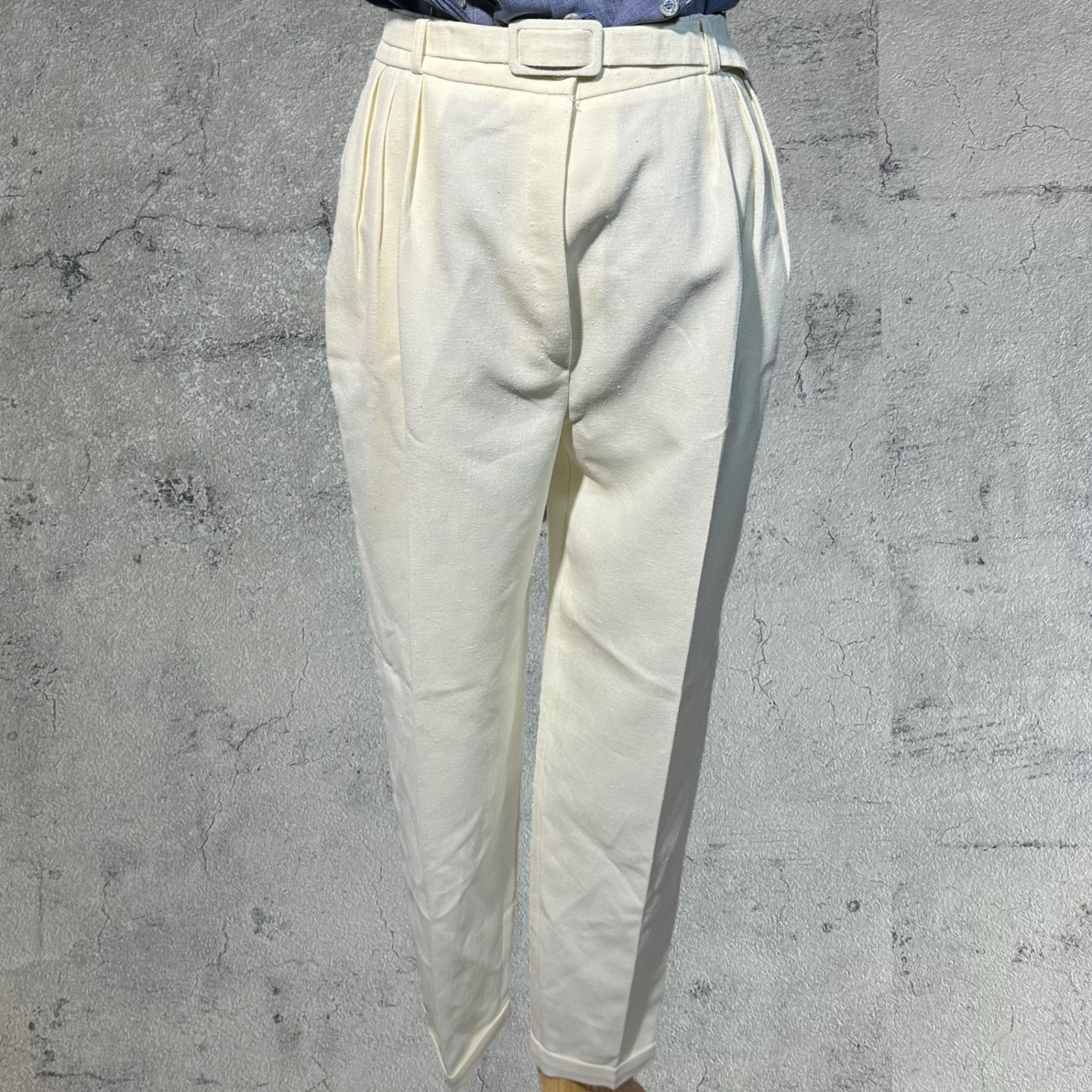 Euro Vintage(ヨーロッパヴィンテージ) Milky_60’s~ center press tac pants/センタープレスタックパンツ 表記なし(Mサイズ程度) ホワイト ベルト付属