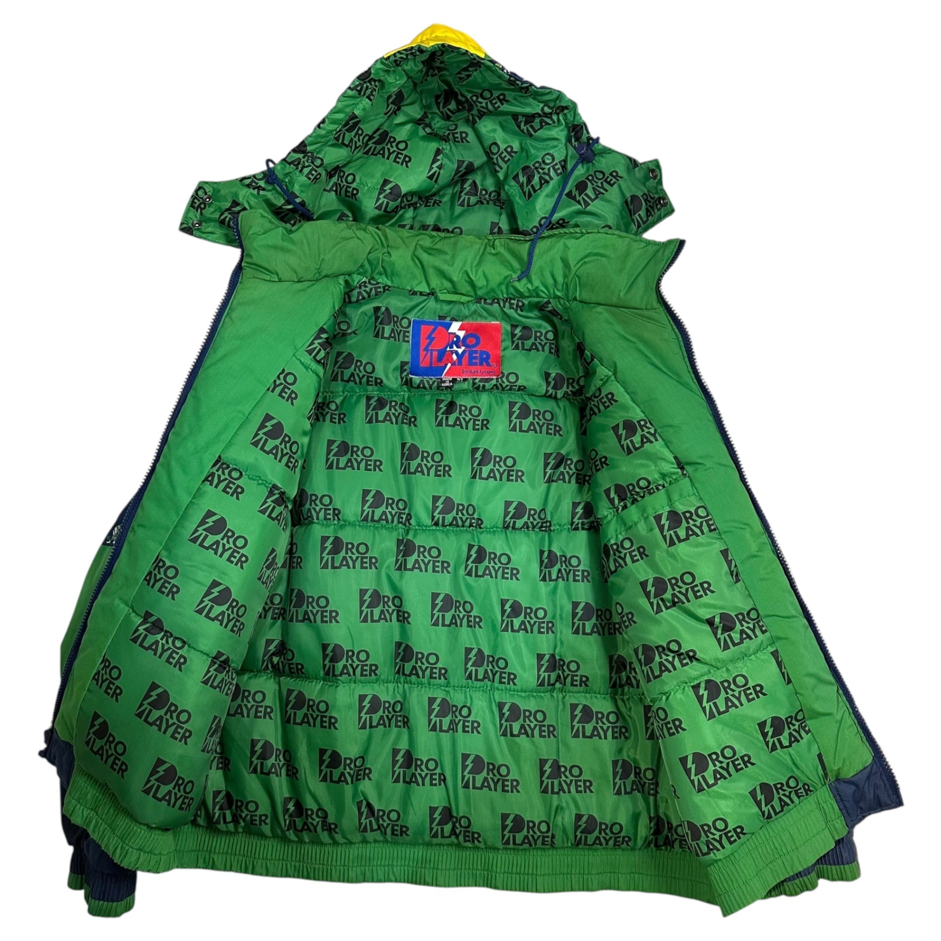 PRO PLAYER(プロプレイヤー) OLD NOTRE DAME Padded Jacket オールド ノートルダム 中綿 ジャケット XL ネイビー×グリーン×イエロー 古着