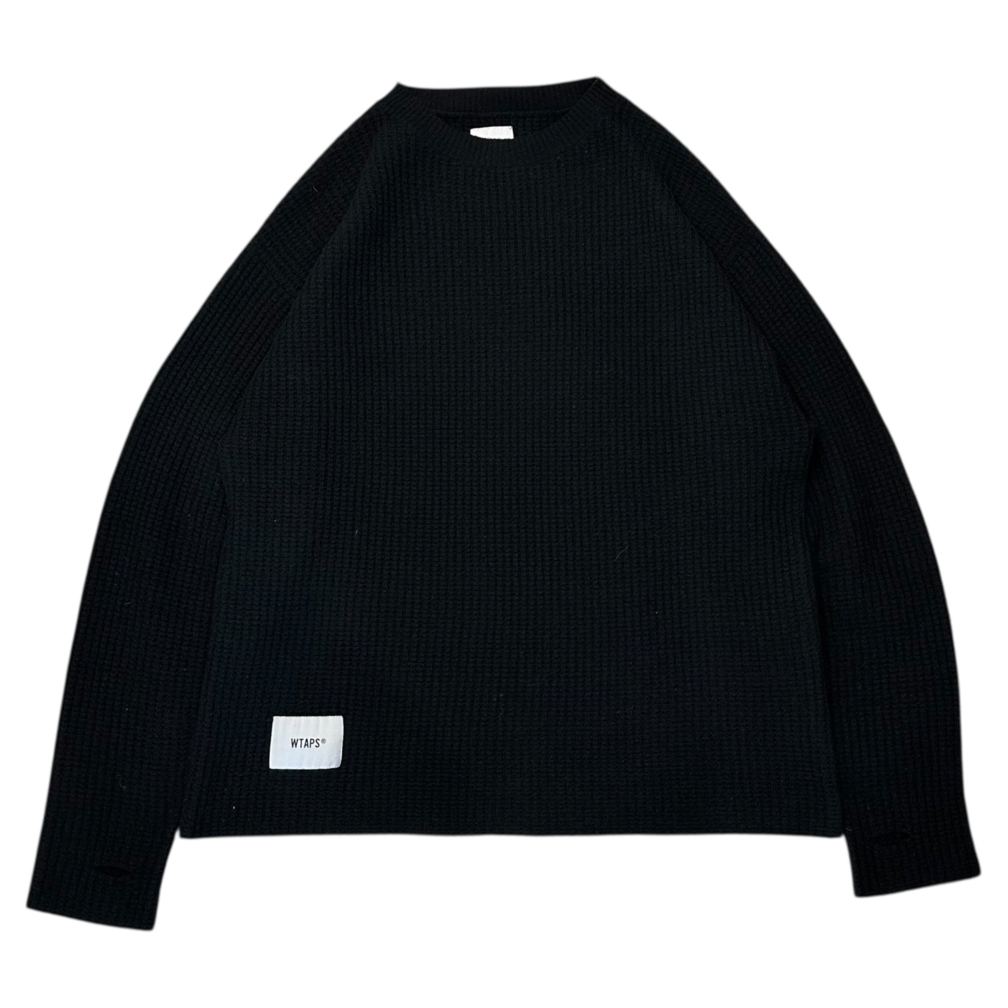 WTAPS(ダブルタップス) 22AW WAFFLE 01 SWEATER/WOOL サムホール ワッフル ウール ニット 202MADT-KNM02 01 ブラック