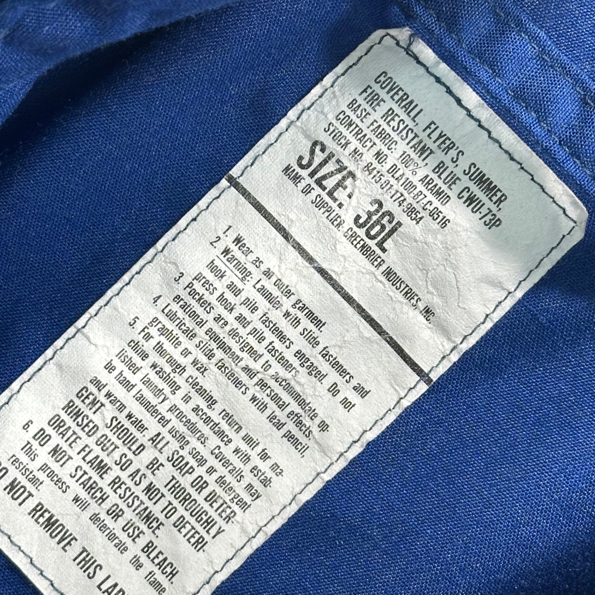 US MILITARY(アメリカ軍) 1987 CWU-73/P Summer Flyer's Coveralls サマー フライト ジャンプ スーツ 8415-01-174-9854 36L ブルー 80's 80年代 AIR FORCE つなぎ