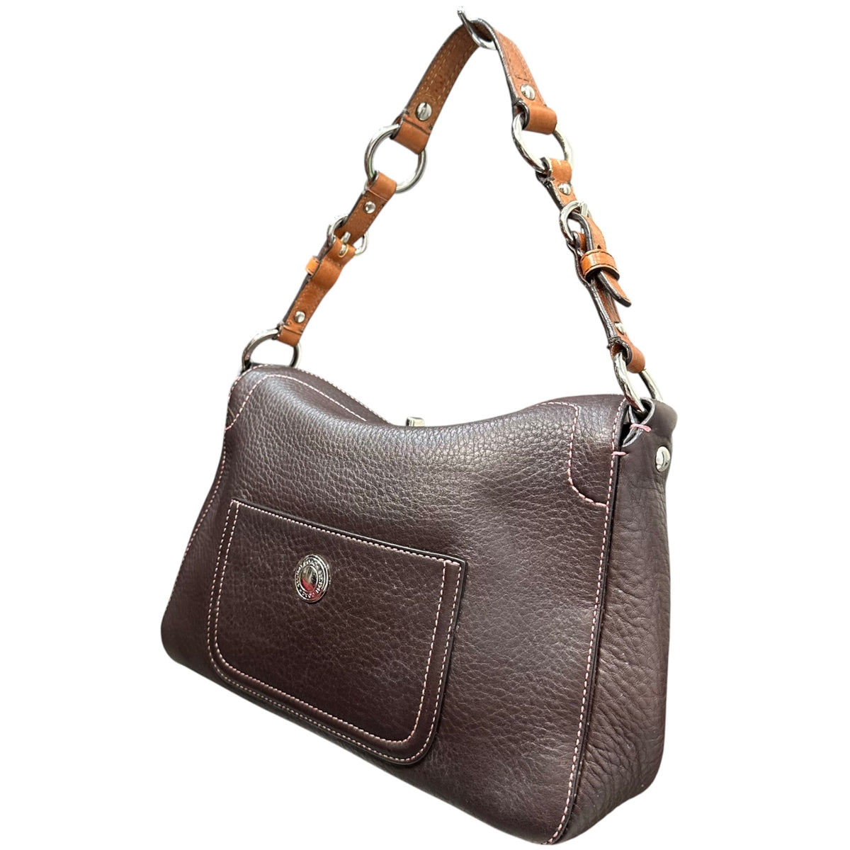 COACH(コーチ) leather hobo bag レザー ホーボー バッグ 8A38 ブラウン×ピンク ターンロック