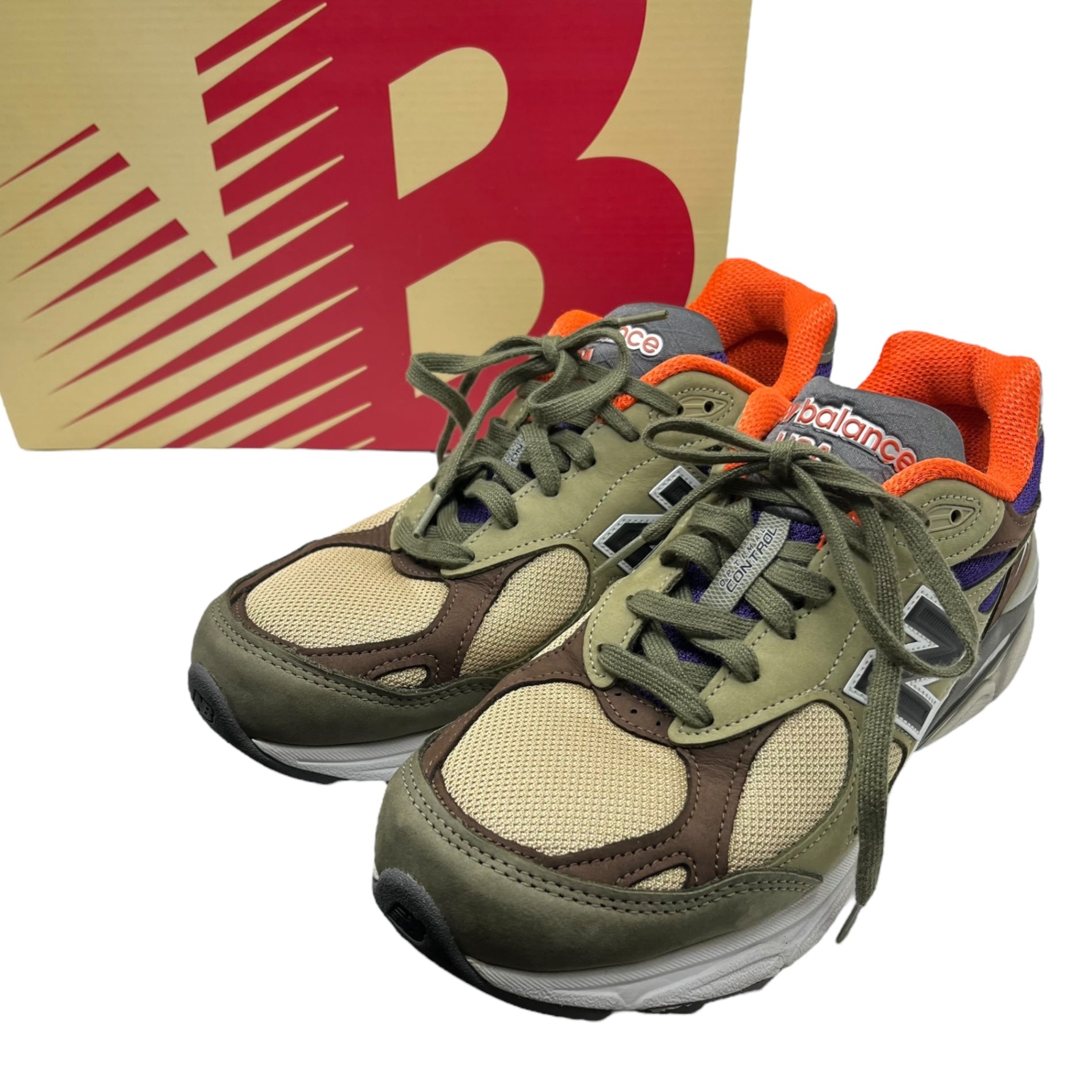 NEW BALANCE(ニューバランス) 990V3 low cut sneakers ローカット スニーカー ランニングシューズ M990BT3 27.0cm カーキ×オレンジ 箱付