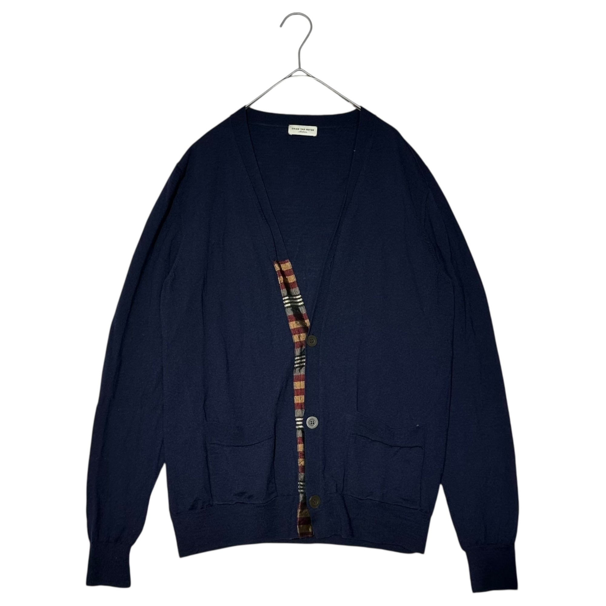 DRIES VAN NOTEN(ドリスヴァンノッテン) 00's Design Tape Wool Long Sleeve Cardigan デザイン テープ ウール 長袖 カーディガン 73-02-04-02002 M ネイビー×ブラウン