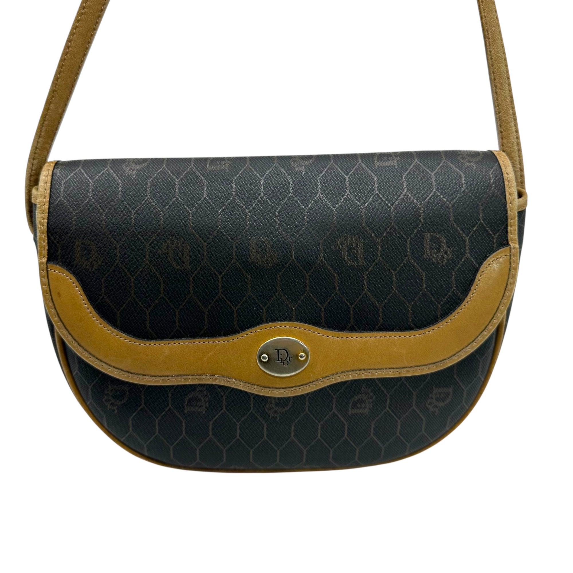 Christian Dior(クリスチャンディオール) Old Monogram shoulder pouch オールド モノグラム ショルダー ポーチ ブラック×ベージュ