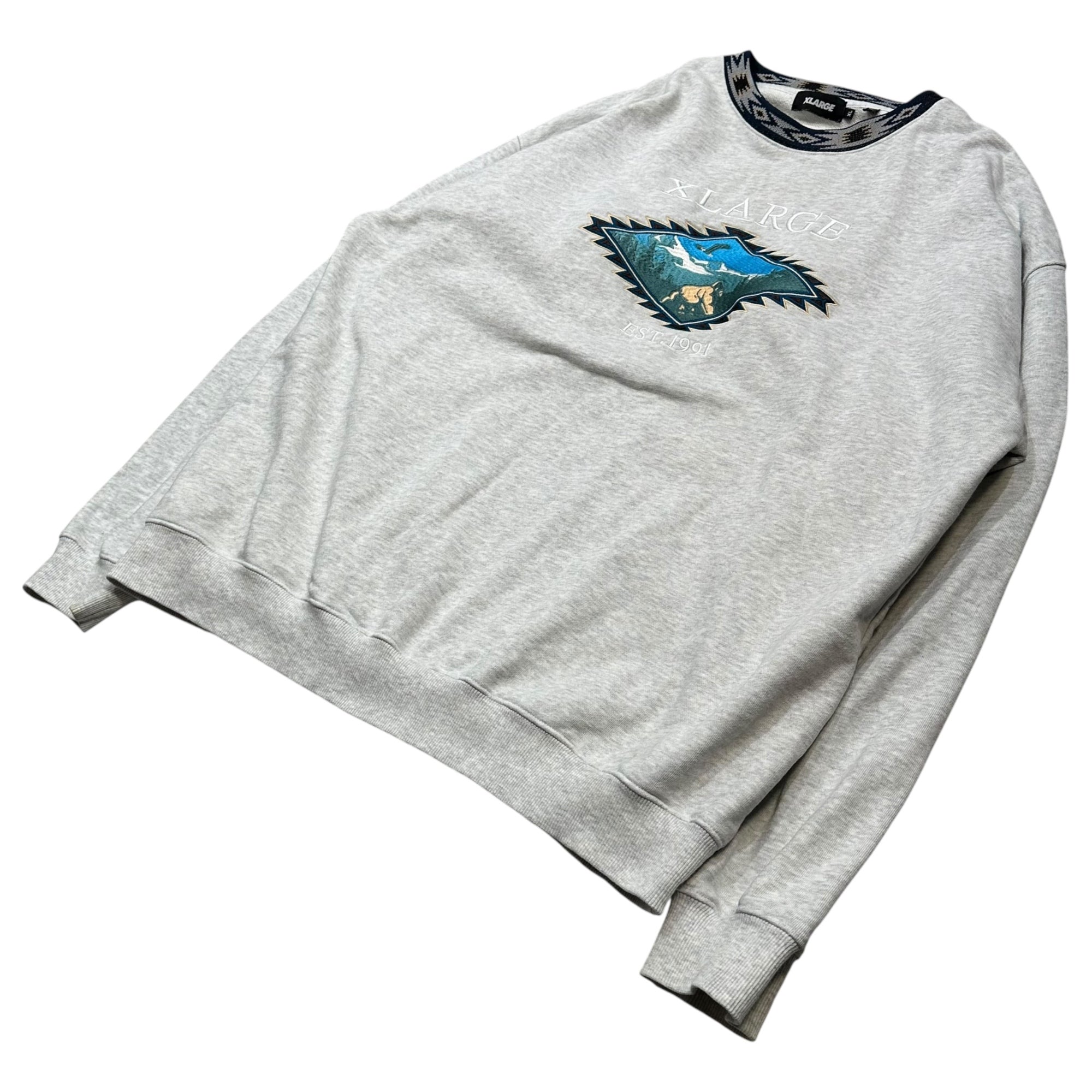 X-LARGE(エクストララージ) Mountain Range Embroidered Crewneck Sweatshirt 山脈 刺繍 クルーネック スウェット XL グレー×ネイビー