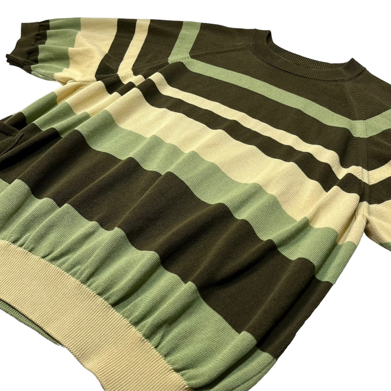 SUNSEA(サンシー) 20SS CLIFs Border Sweater/ボーダーセーター/半袖 20S51 SIZE 2(M) ベージュ×カーキ×ライトグリーン