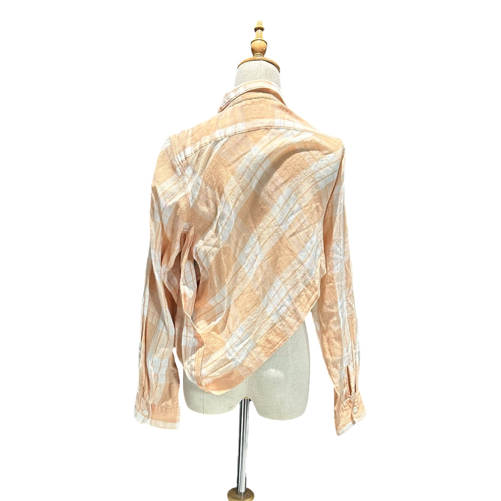 COMME des GARCONS FRANCE(コムデギャルソンフランス) 1980's Asymmetrical Check L/S Shirt アシンメトリー 長袖 チェック シャツ S オレンジ×ホワイト 80年代 アーカイブ シアー