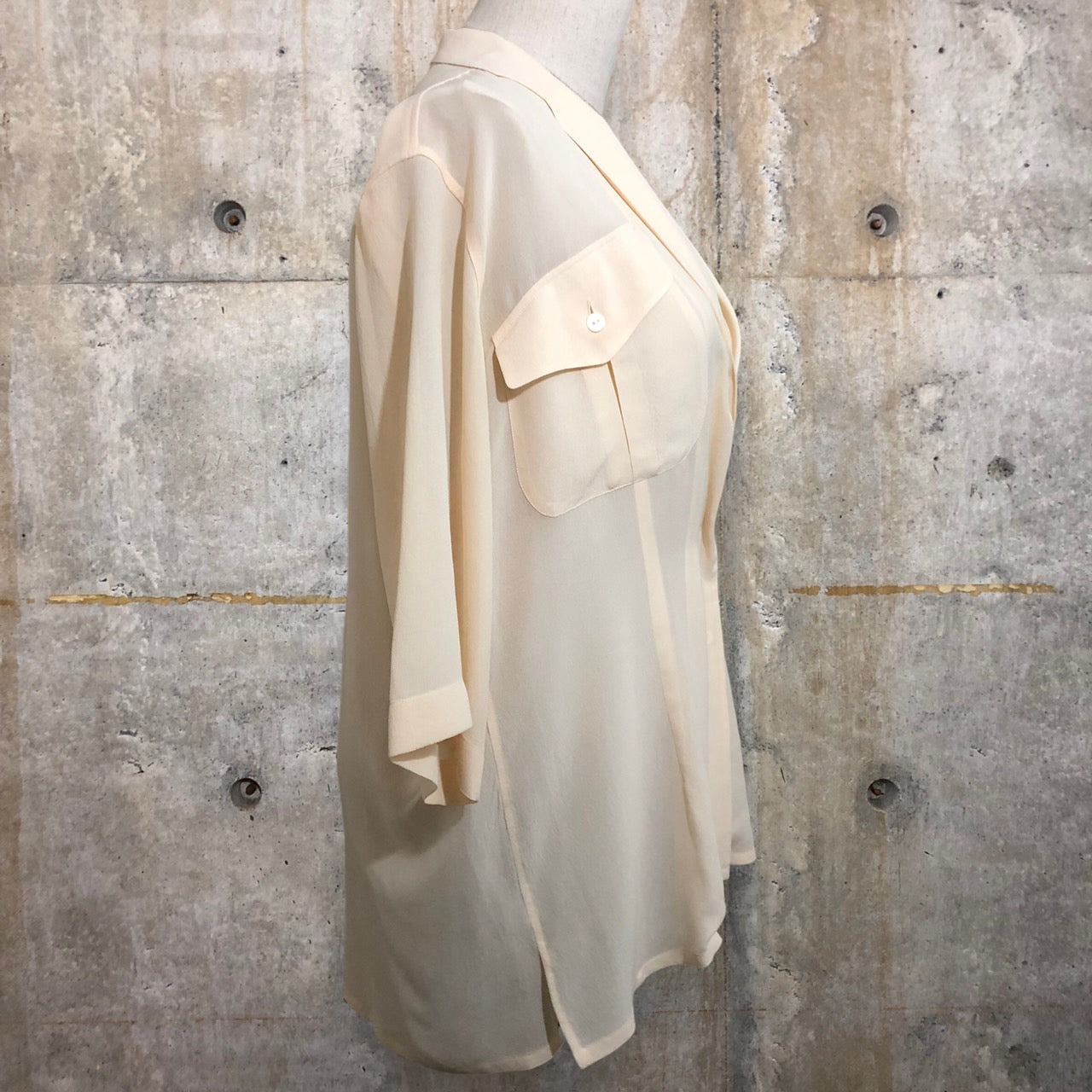 JIL SANDER+(ジルサンダープラス) 90'sシルクテーラードカラーダブル半袖シャツ 36(Sサイズ程度)※メンズでも着れるサイズ感 ベージュ 本人期 ヴィンテージ