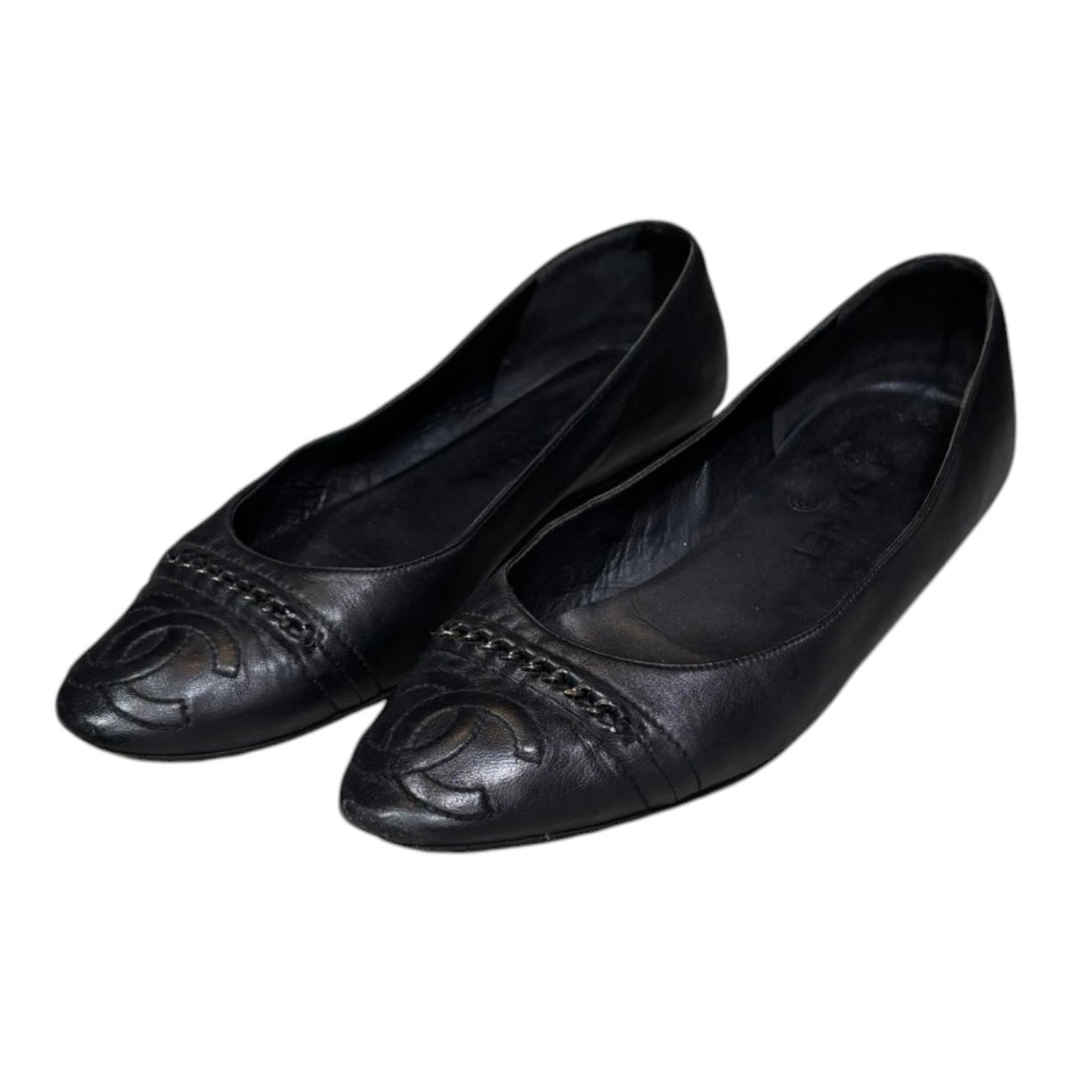 CHANEL(シャネル) CC Logo Chain Ballet Shoes ココマーク チェーン バレエ シューズ 38(24cm程度) ブラック パンプス