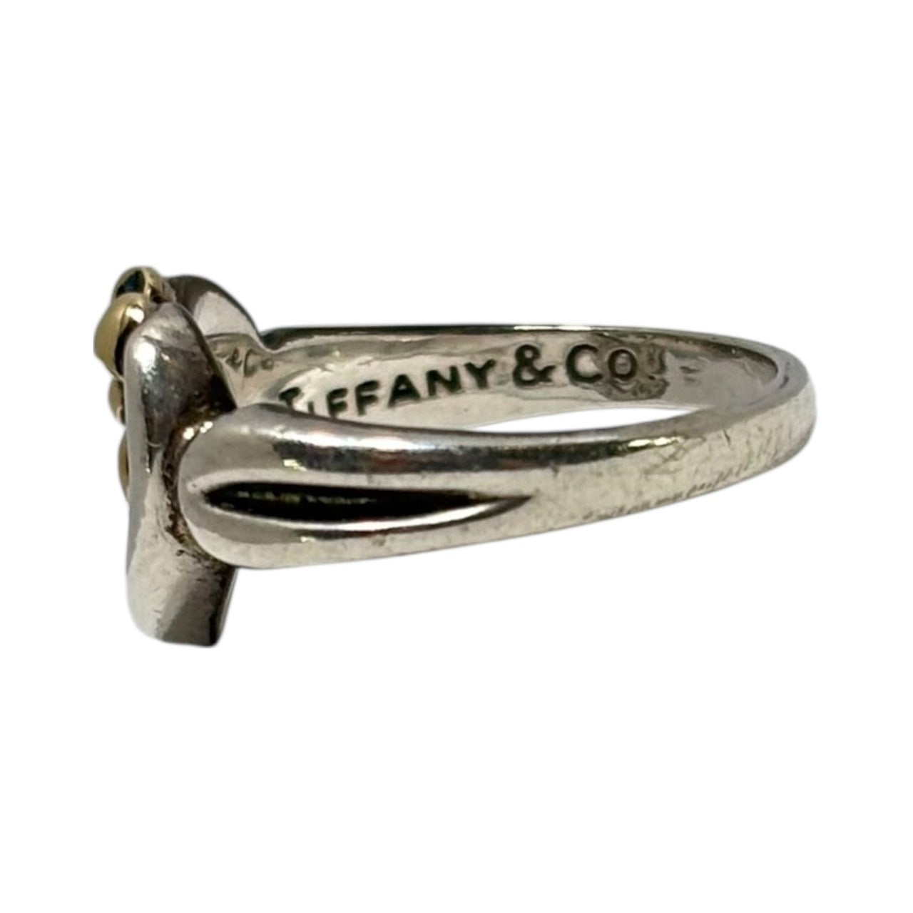 TIFFANY & CO.(ティファニー) 750 925 Open Heart Ribbon Ring オープン ハート リボン リング 9号 シルバー×ゴールド