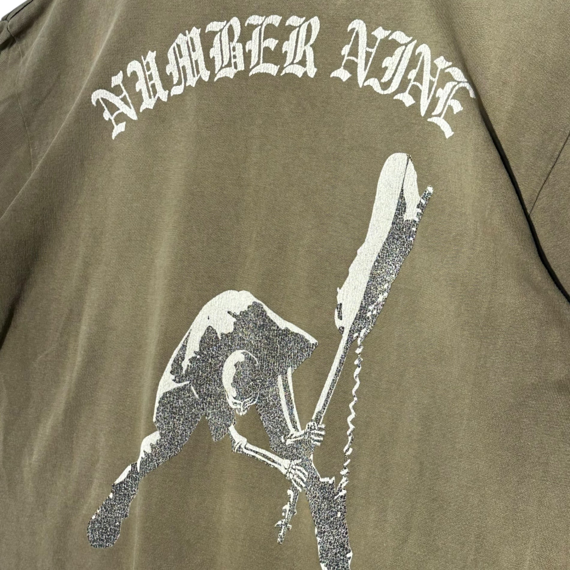 NUMBER (N)INE(ナンバーナイン) 04SS DREAM期 Skull Hockey Damaged T-Shirt スカル ホッケー ダメージ加工 Tシャツ 4(L) チャコールグレー BORO フェード感強め 宮下氏 本人期