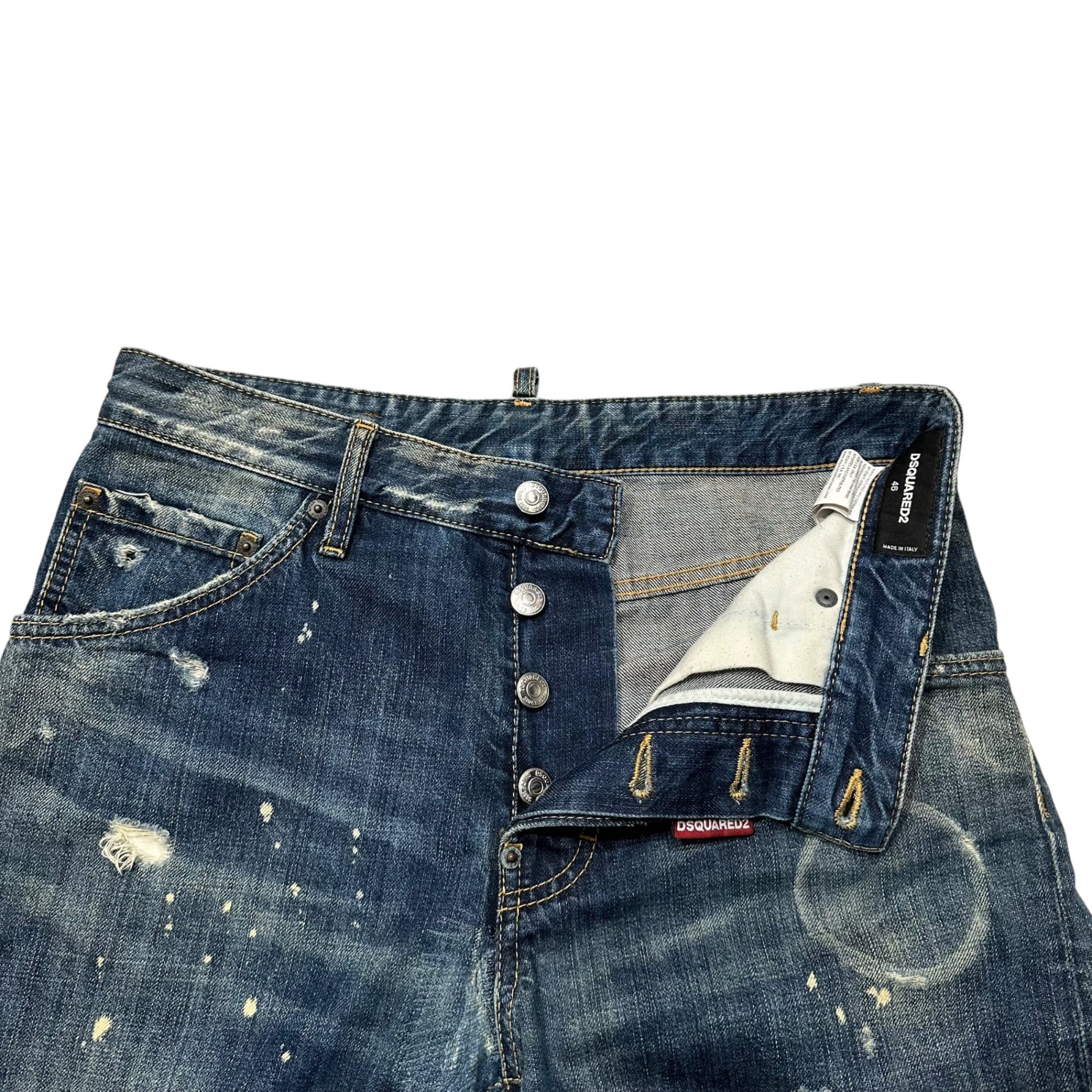 DSQUARED2(ディースクエアード) 2015's Classic Keny Twist Denim Pants クラシック ケニー ツイスト デニム パンツ S74LA0708 S30309 46 インディゴ ペイント ダメージ加工