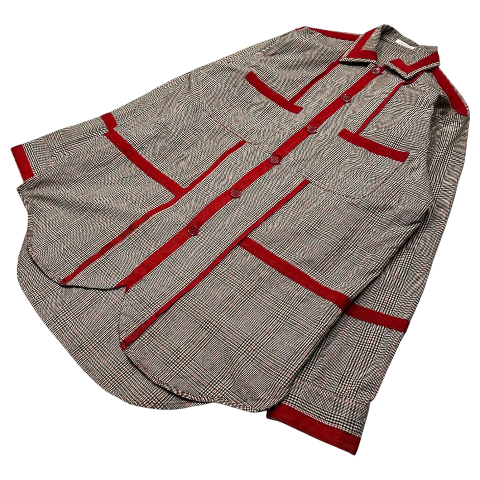 MILKBOY(ミルクボーイ) 1990's Red Line Check Small-Collar Shirt Jacke レッドライン チェック スモールカラー シャツジャケット OB-0050 FREE ブラウン×レッド 1990年代 ヴィンテージ