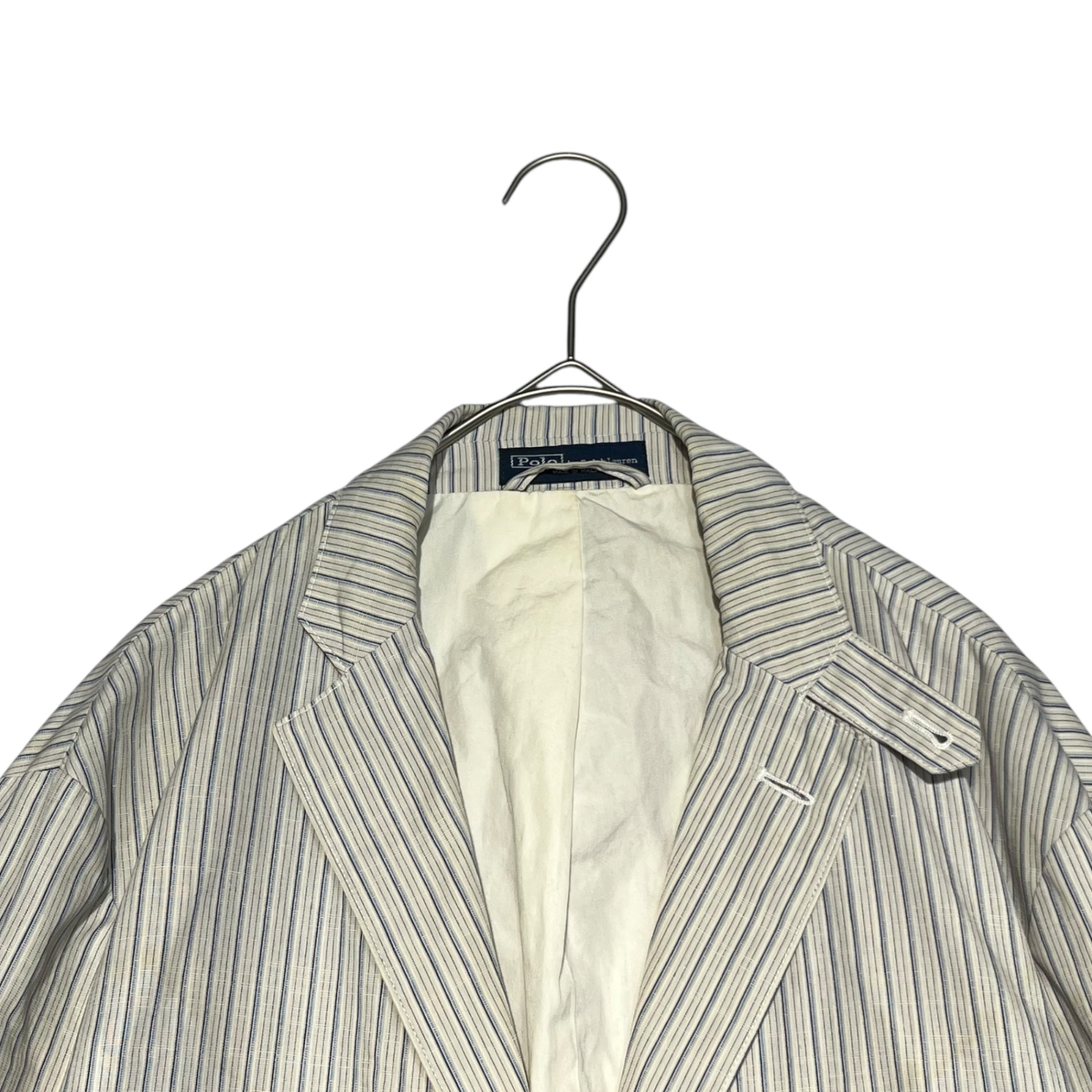 POLO RALPH LAUREN(ポロラルフローレン) 90's ~ 00's Cotton 3B striped tailored jacket コットン ストライプ テーラード ジャケット JK-RL-LM3128 L ホワイト×ブルー