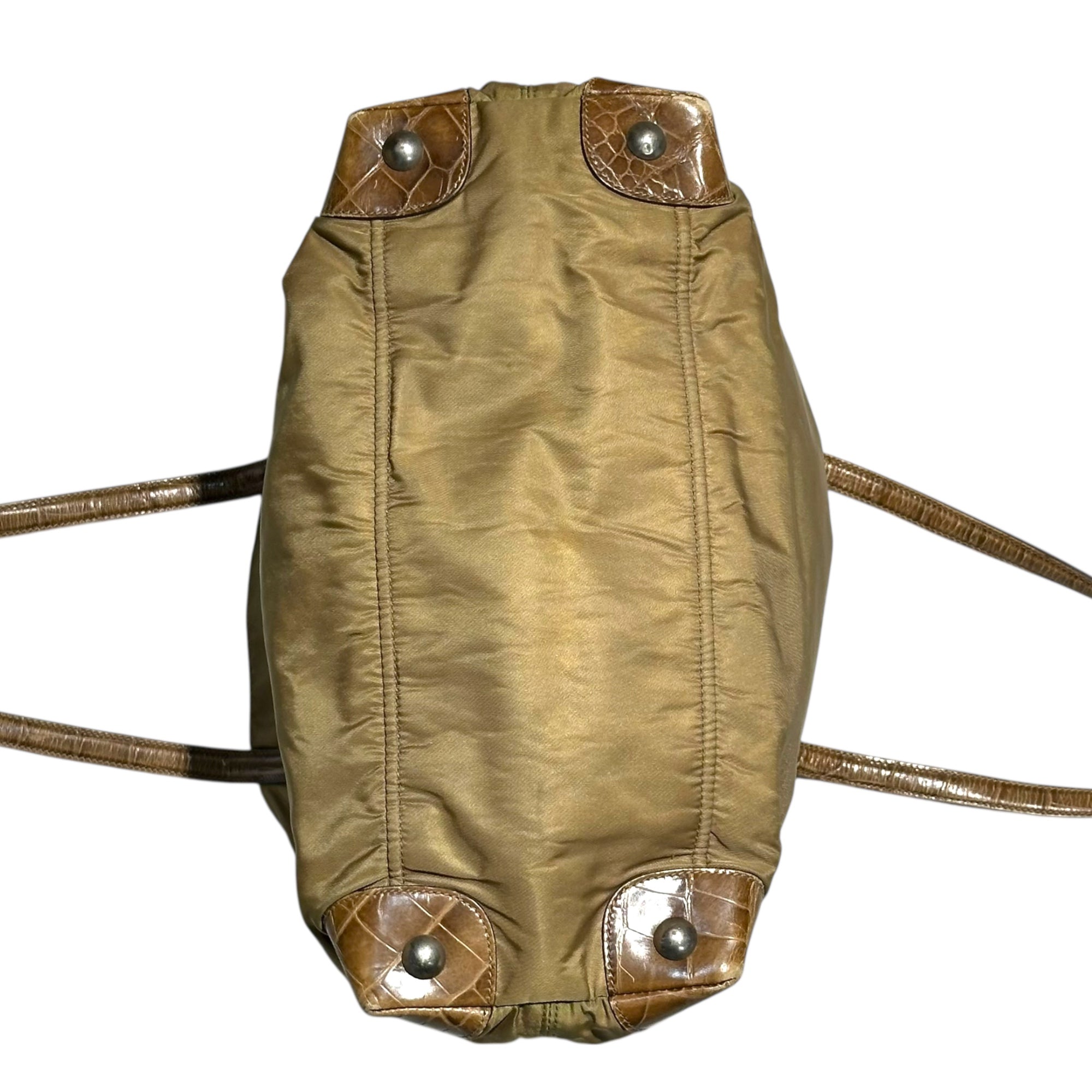 PRADA(プラダ) Crocodile Embossed Leather Nylon Tote Bag クロコ 型押し レザー ナイロン トート バッグ ベージュ 肩掛け 三角プレート