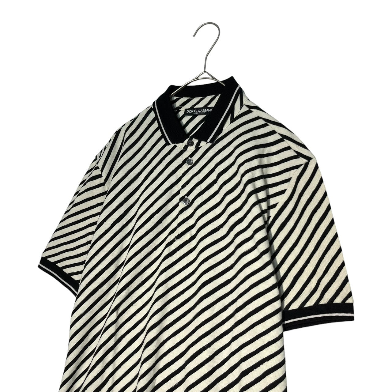 DOLCE&GABBANA(ドルチェ&ガッバーナドルガバ) Diagonal border polo shirt 斜め ボーダー ポロシャツ G8FX3T G7HAW 48(L程度) ホワイト×ブラック