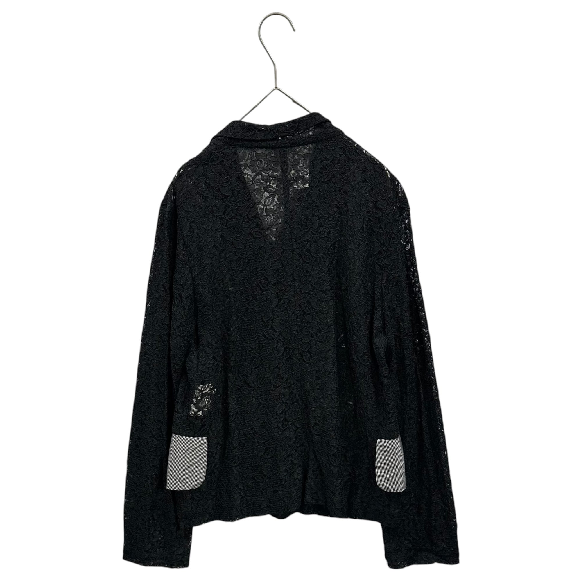 robe de chambre COMME des GARCONS(ローブドシャンブルコムデギャルソン) 1996SS Gingham Check Flap All-Lace Shirt Jacket ギンガムチェック フラップ 総レース シャツ ジャケット RJ-100250 FREE ブラック AD1995 90年代 アーカイブ