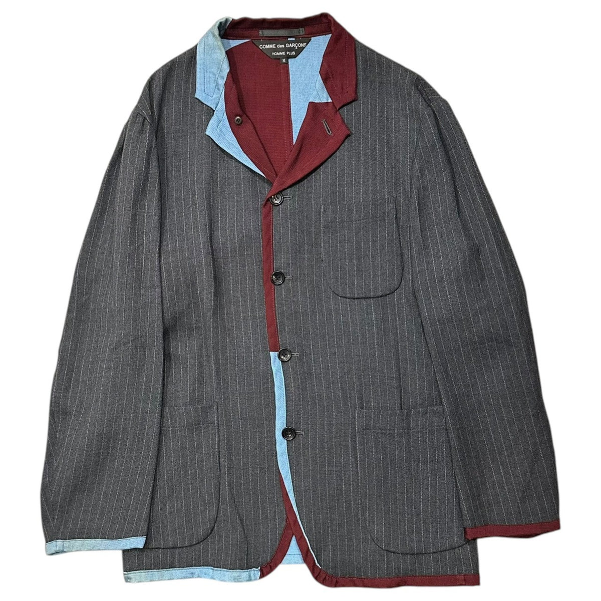 COMME des GARCONS HOMME PLUS(コムデギャルソンオムプリュス) 2001SS Double-Face-Era Reversible Design Tailored Jacket ダブル フェイス 期 裏表 デザイン テーラード ジャケット PJ-10020M M グレー×ライトブルー×ワインレッド AD2001 00s アーカイブ