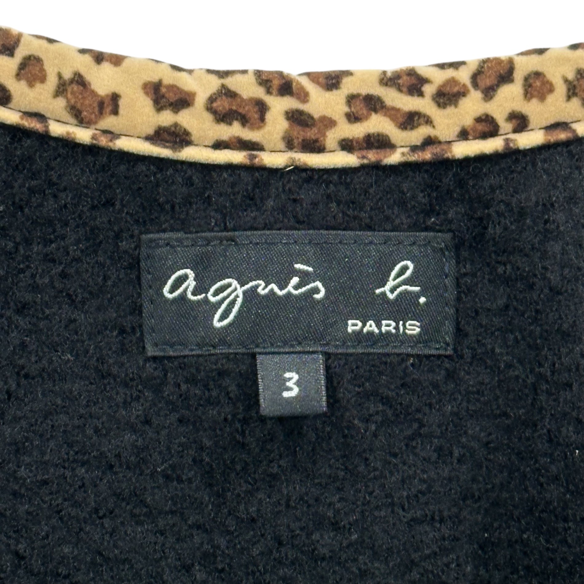 agnes b.(アニエスベー) Leopard Wool Collarless Jacket レオパード ウール ノーカラー ジャケット G648JW63 3(L程度) ブラック