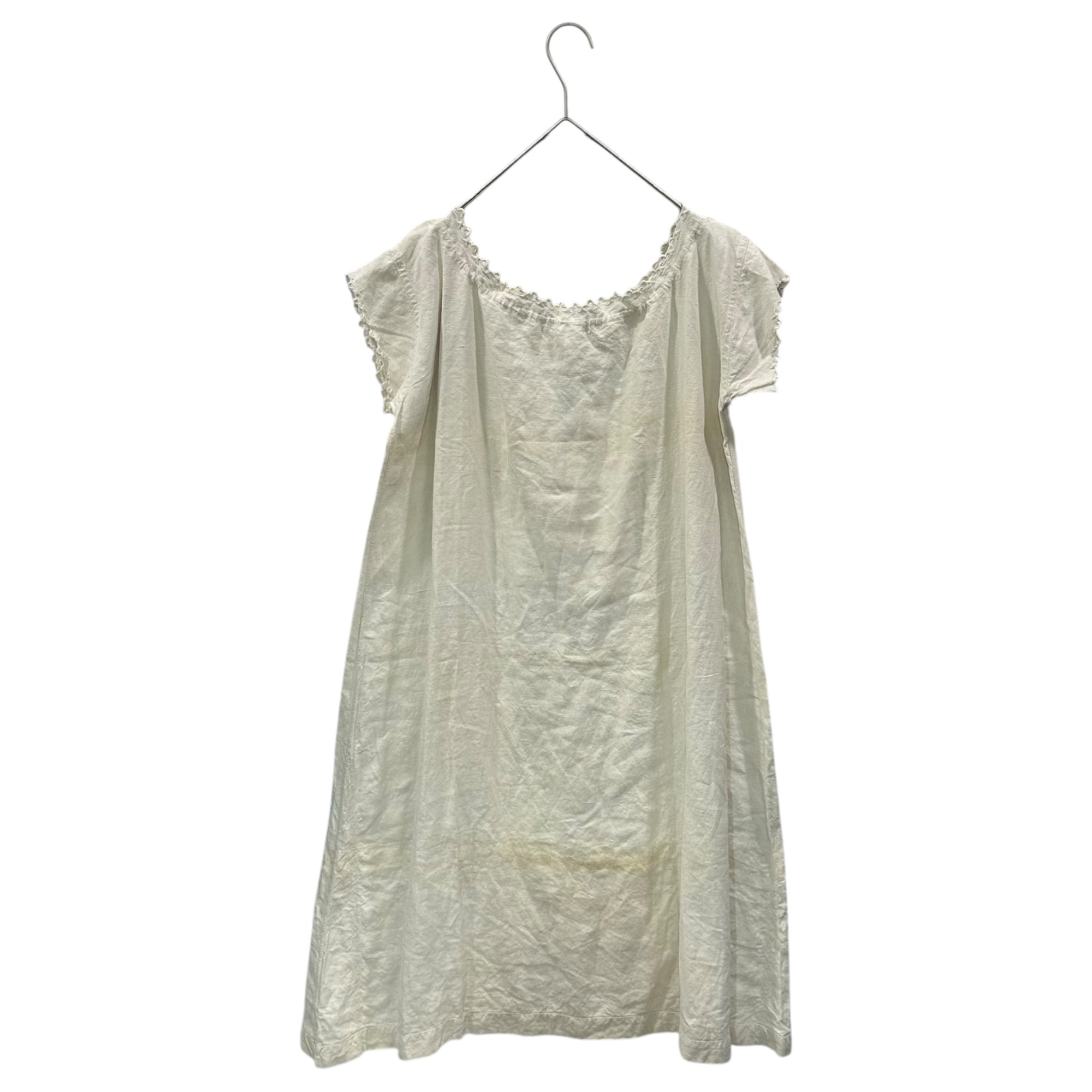 Euro antique(ヨーロッパアンティーク) 1900's～〘LINEN〙GG initials mini sleeve nighty イニシャル刺繍 ホームスパンリネンのナイティドレス ワンピース 表記無(M程度) アイボリー 20世紀初頭