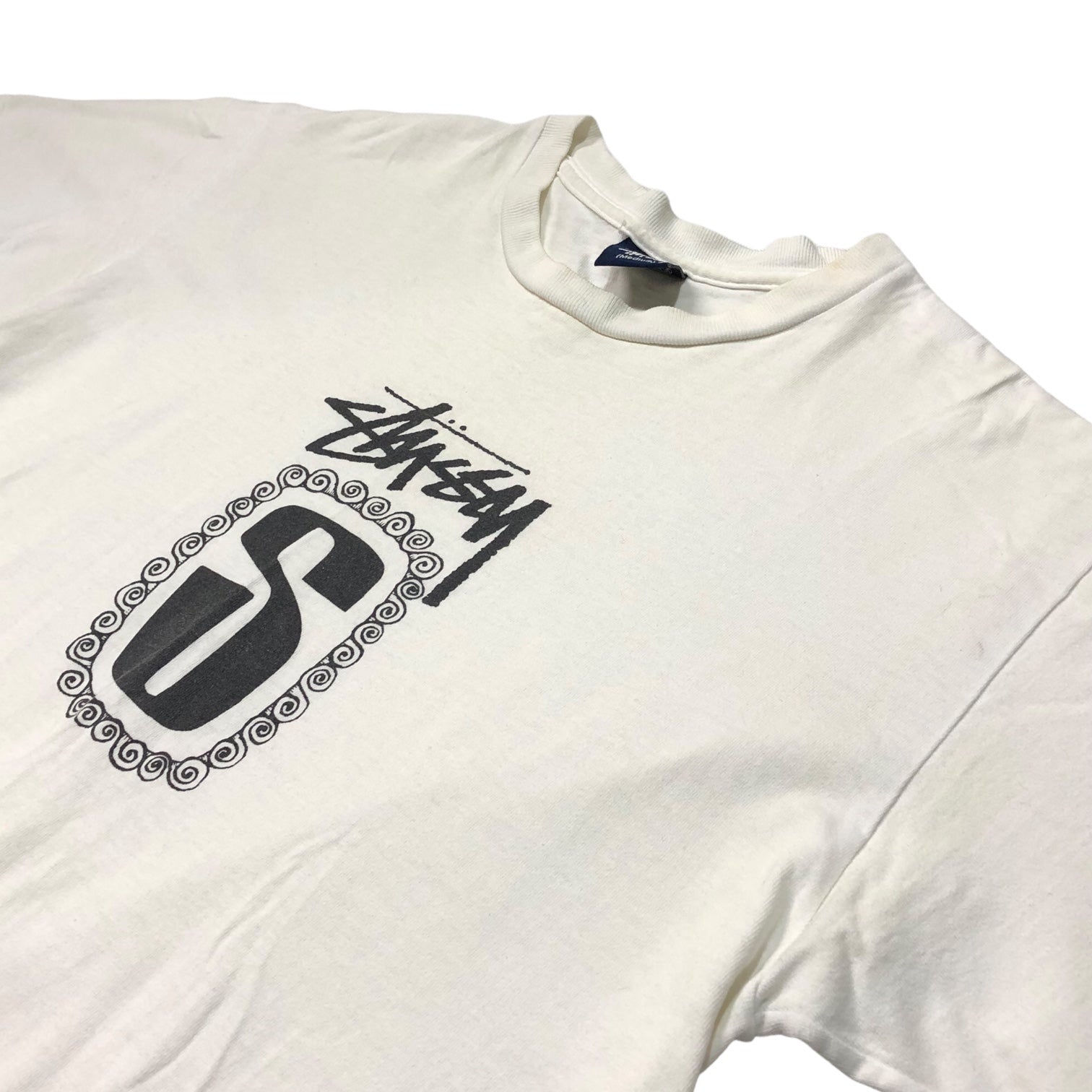 STUSSY(ステューシー) 90's~00's center logo ロゴ Tシャツ 紺タグ SIZE M ホワイト×ホワイト 90～00年代 OLD STUSSY