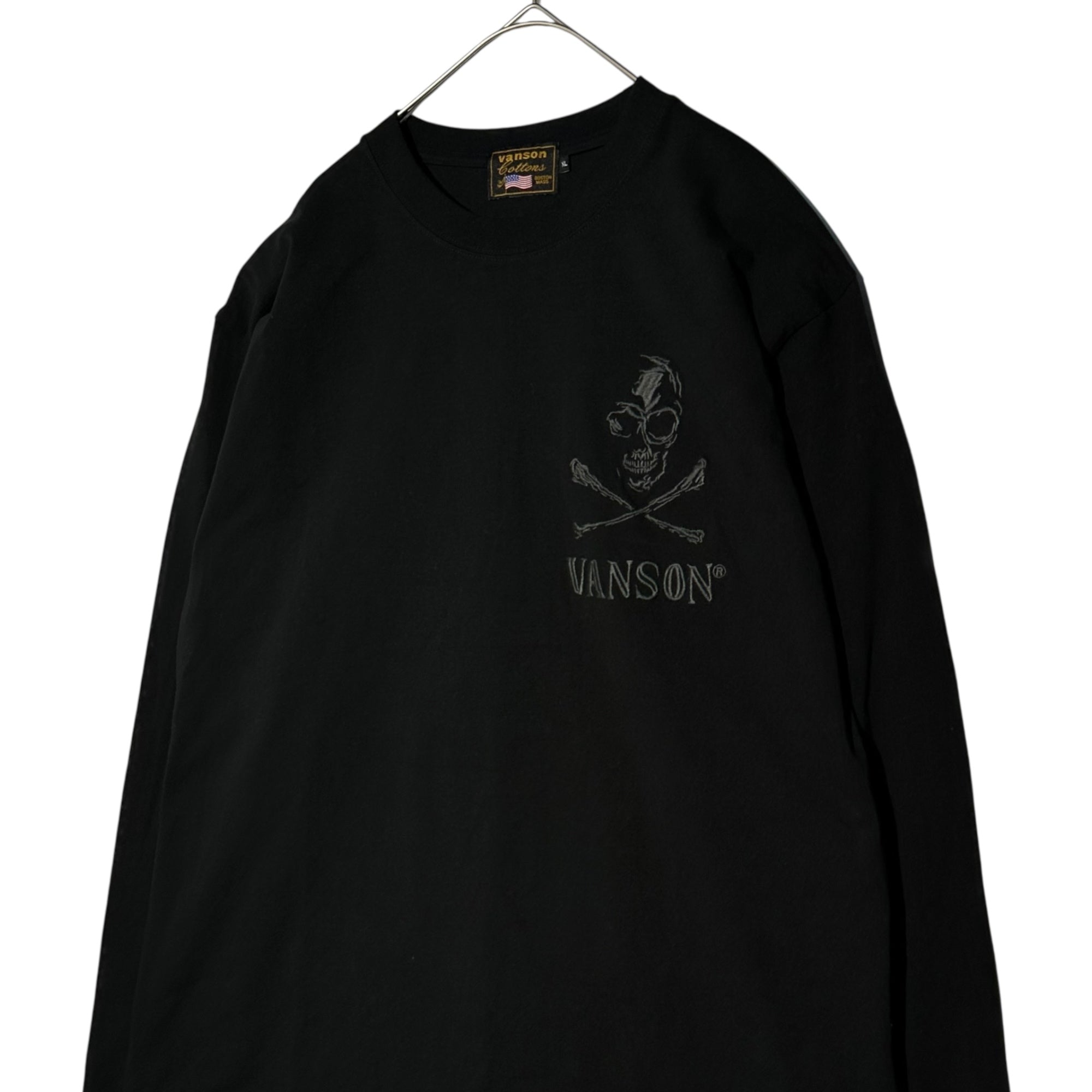 VANSON(バンソン) Skull Embroidered L/S T-Shirt スカル 刺繍 長袖 Tシャツ XL ブラック