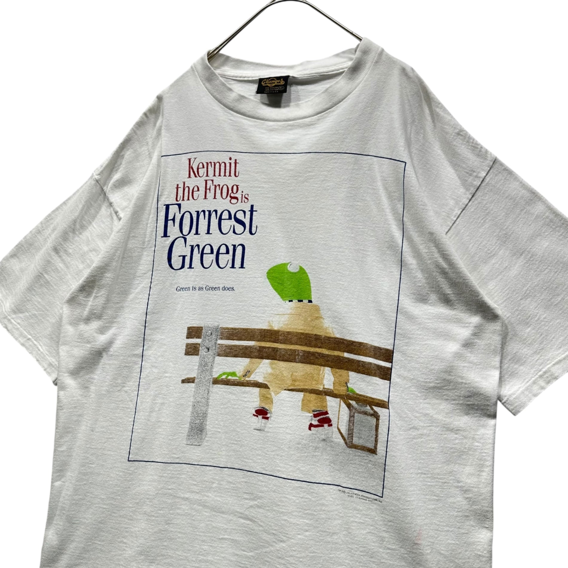 Changes(チェンジィズ) 90's ”Kermit” forest gump parody TEE カーミット フォレスト ガンプ パロディ ヴィンテージ Tシャツ XL ホワイト 90年代 Forrest Green