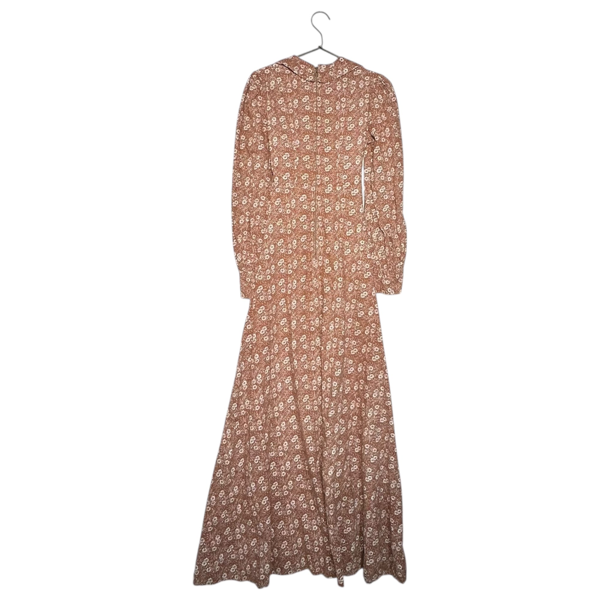 VINTAGE(ヴィンテージ) 70's~small floral pattern long onepiece ベルト付き小花柄のロングワンピース M~L程度 ブラウン×ホワイト