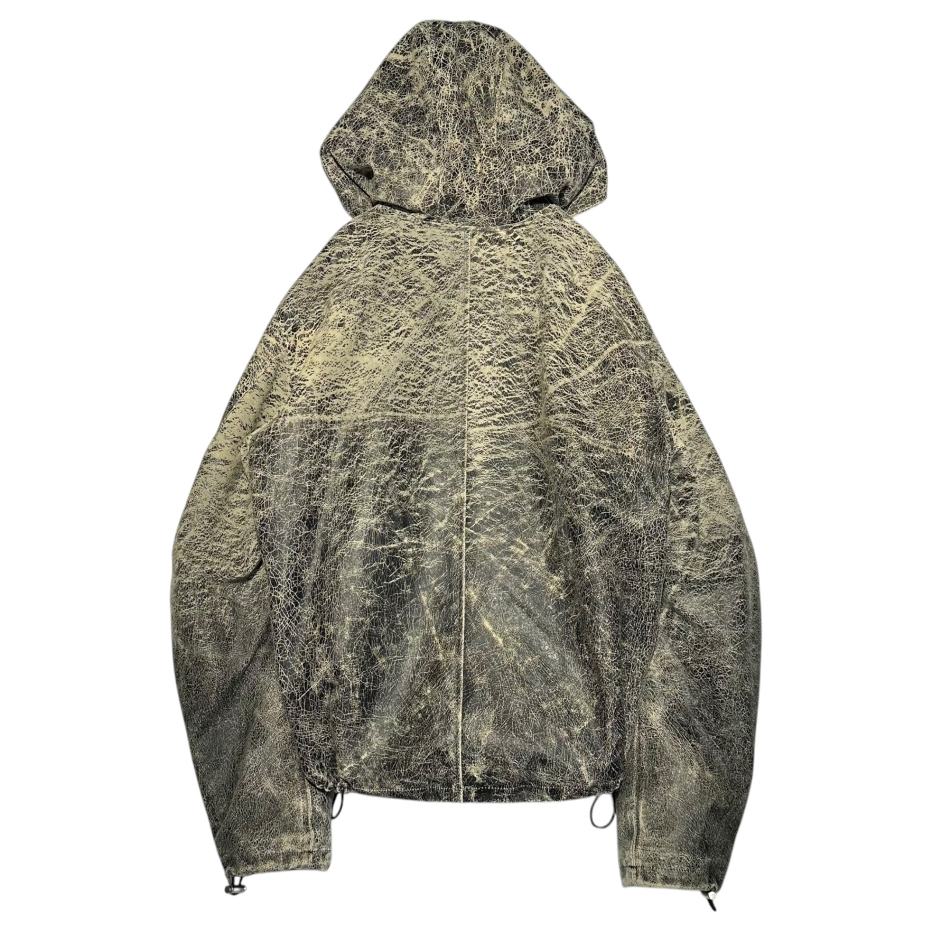 DIESEL(ディーゼル) 23SS ‘L-RAM’ leather jacket クラック加工 ラム レザー フーデット ジャケット L-RAM A09996 0BLAD-9XX 52 ブラック×ベージュ パーカー ひび割れ ヴィンテージ加工