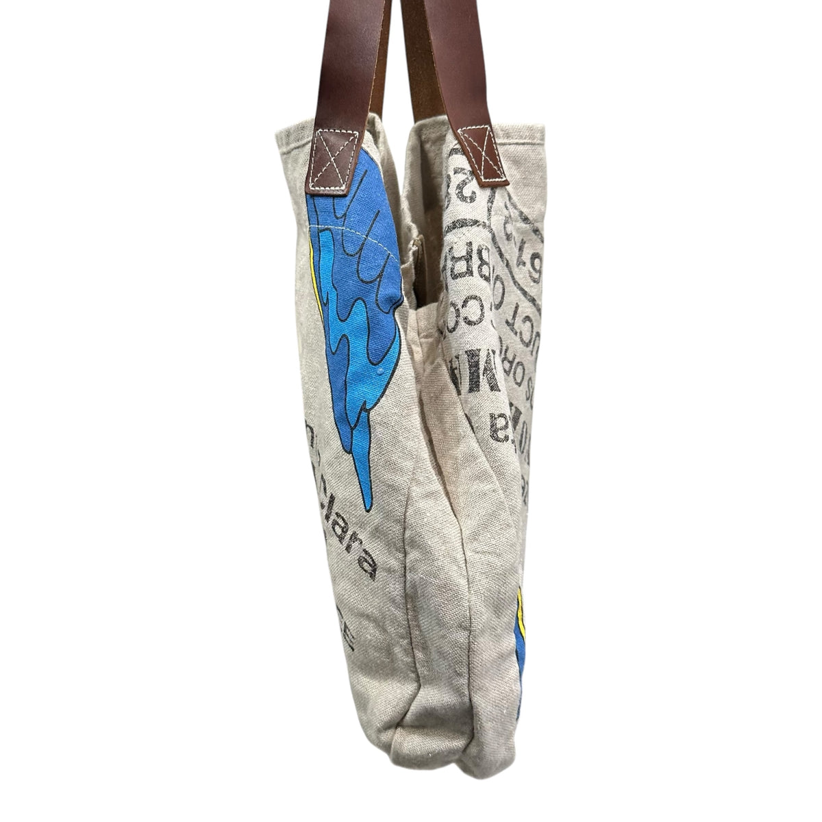 COMME des GARCONS JUNYA WATANABE MAN PINK(コムデギャルソンジュンヤワタナベマンピンク) 2000's Coffee sack tote bagコーヒー豆袋 プリント リネン トート バッグ UM-K213 アイボリー×ブラウン レザー ハンドル