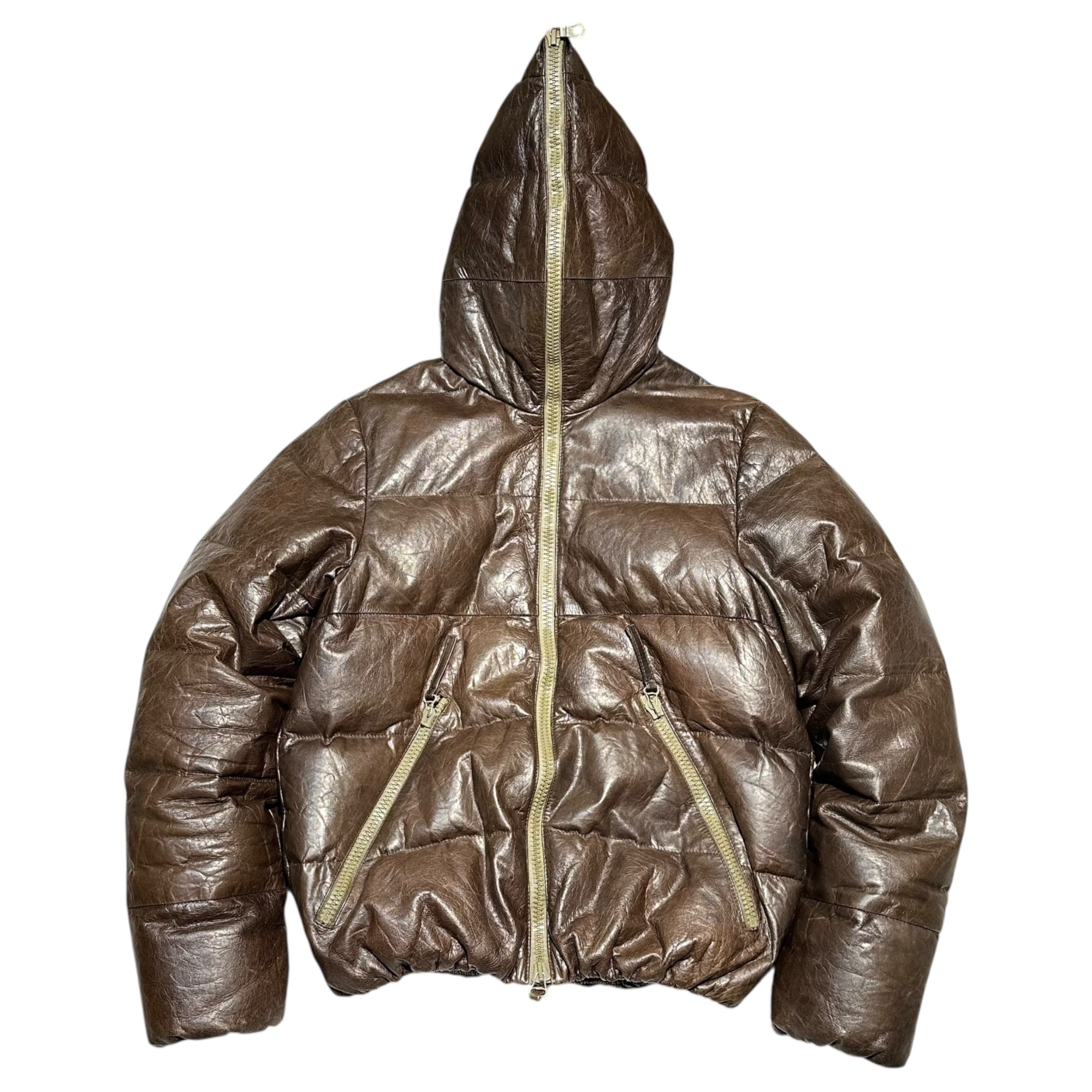 DUVETICA(デュベティカ) Lamb Leather Hooded Down Jacket ラムレザー フーデッド ダウン ジャケット U.2250.00.-1068 50(L) ブラウン×ブルー