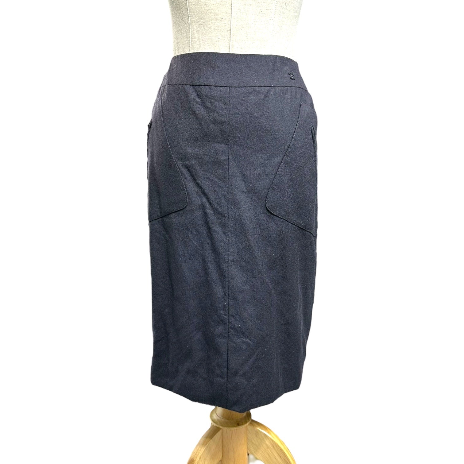CHANEL(シャネル) 03AW  Wool Cashmere Silk Coco Mark Side Zip Skirt with Pockets  ウール カシミヤ シルク ポケット付き ココマーク サイド ジップ スカート P21953V10471 34(XS程度) ブラック