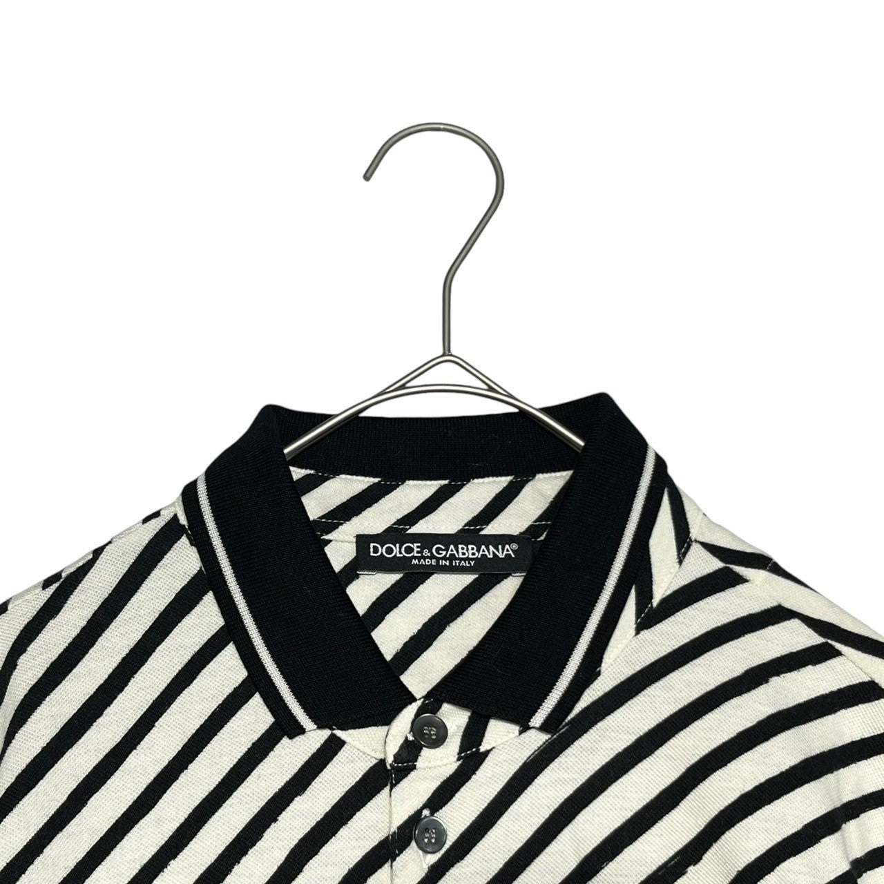 DOLCE&GABBANA(ドルチェ&ガッバーナドルガバ) Diagonal border polo shirt 斜め ボーダー ポロシャツ G8FX3T G7HAW 48(L程度) ホワイト×ブラック