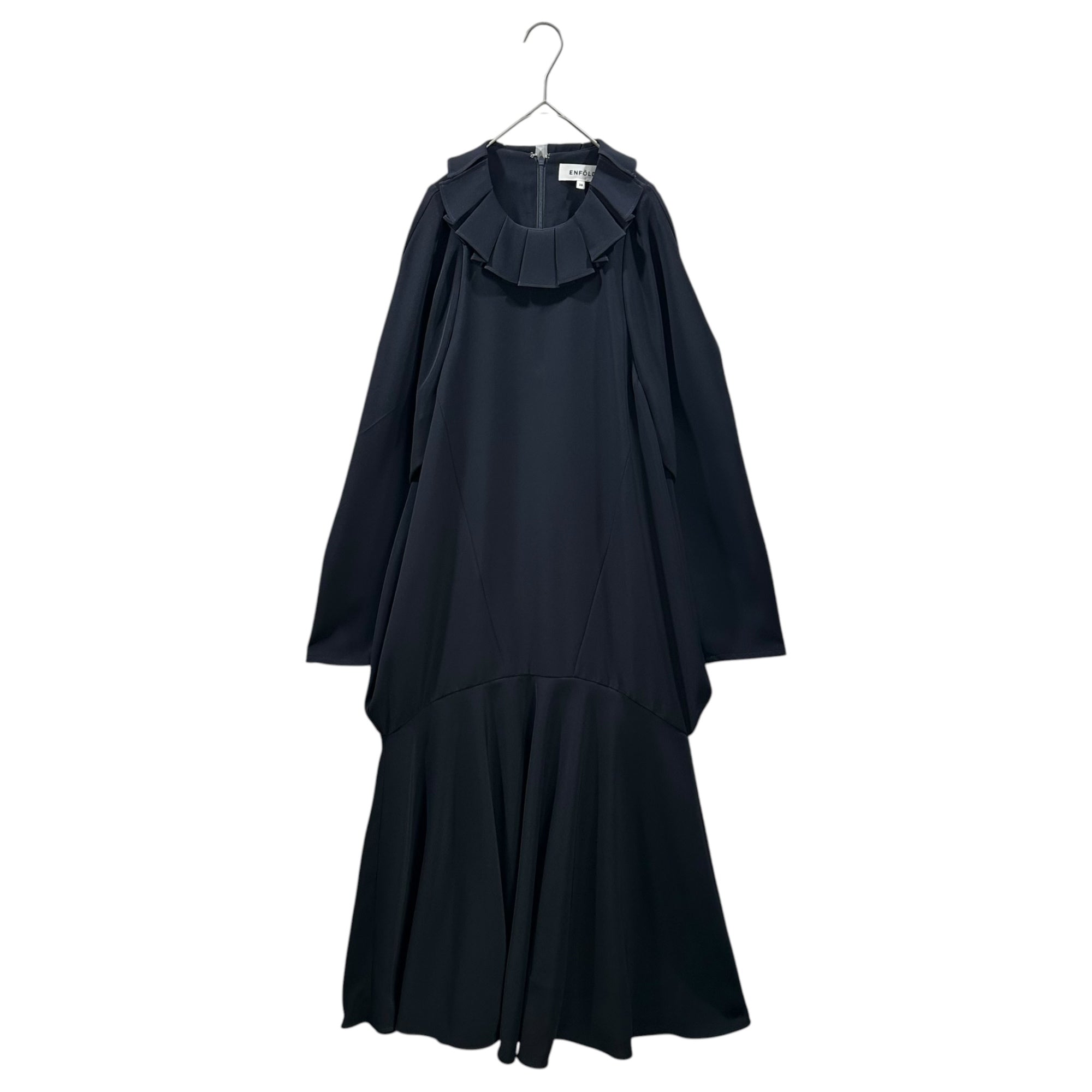 ENFOLD(エンフォルド) 2024SS NECK-PLEATS DRESS ネック プリーツ ドレス ワンピース 300HS733-0820 38(M程度) ネイビー