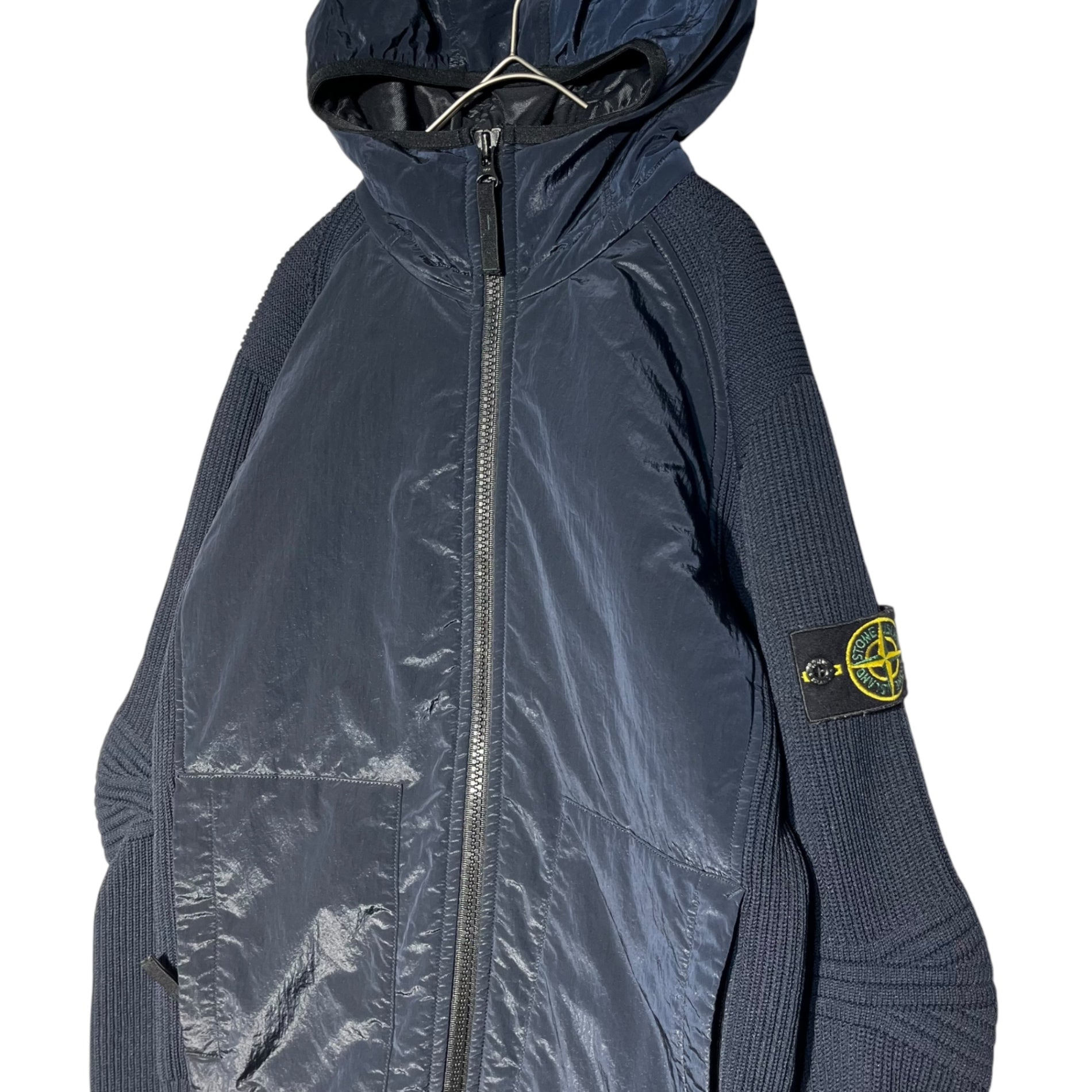 STONE ISLAND(ストーンアイランド) 16AW Nylon metal 3D knit sleeve jacket ナイロン メタル 3D ニット スリーブ ジャケット 6515Q1447 S ネイビー マウンテンパーカー ジップ テック