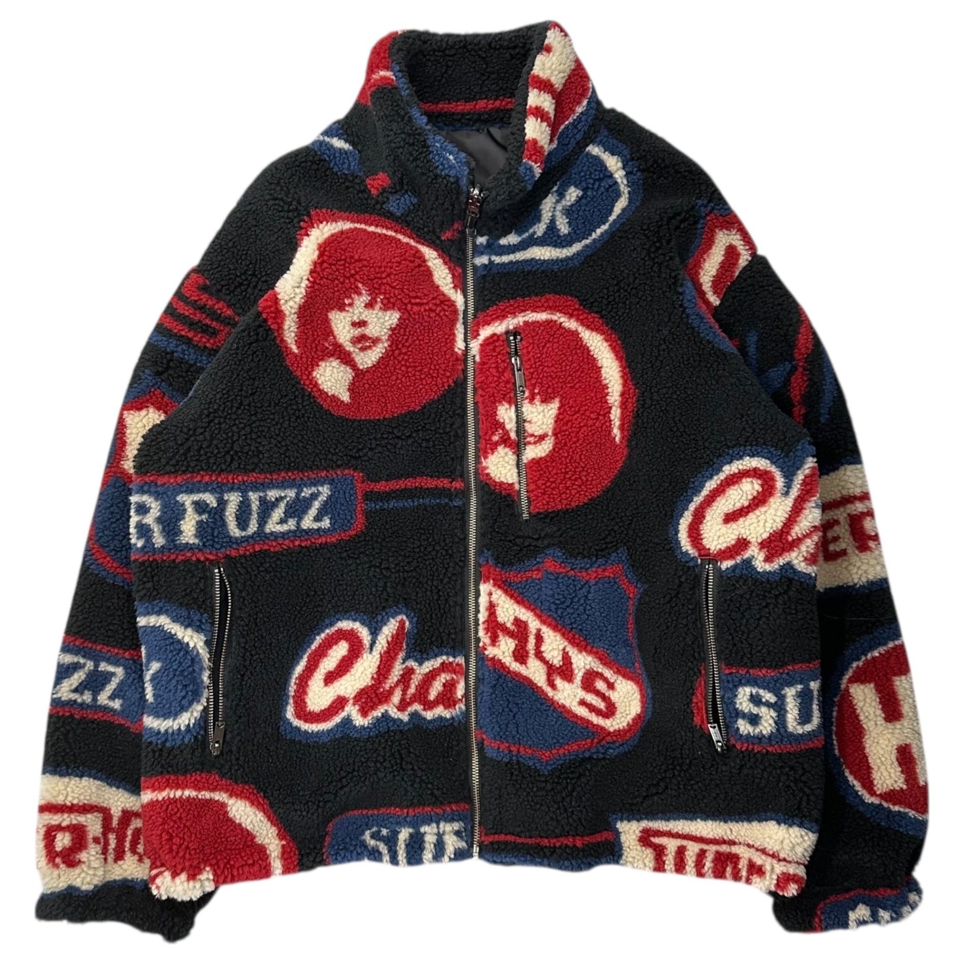 HYSTERIC GLAMOUR(ヒステリックグラマー) All-over Print Fleece Zip-Up Jacket 総柄 ボア ジップアップ ジャケット 01223AB07 FREE ブラック×レッド×ブルー